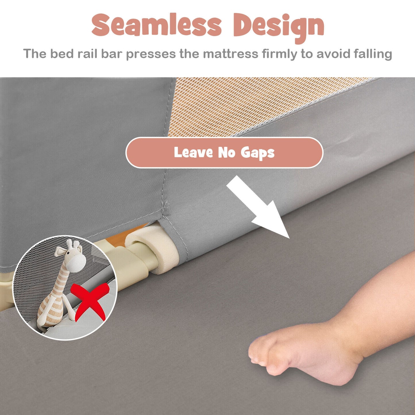 Vertical Lifting Baby Bed Rail with Lock-L Kids Crystal