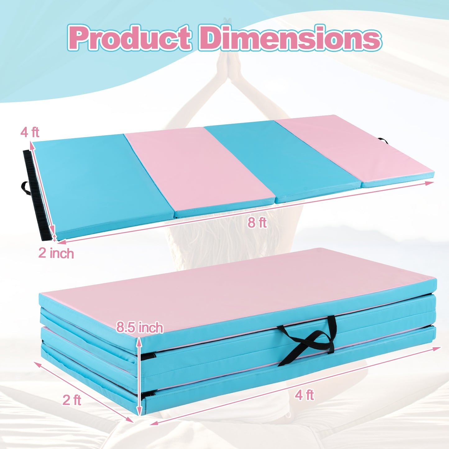 Folding Gymnastics Mat with Carry Handles and Sweatproof Detachable PU Leather Cover-Blue Kids Crystal