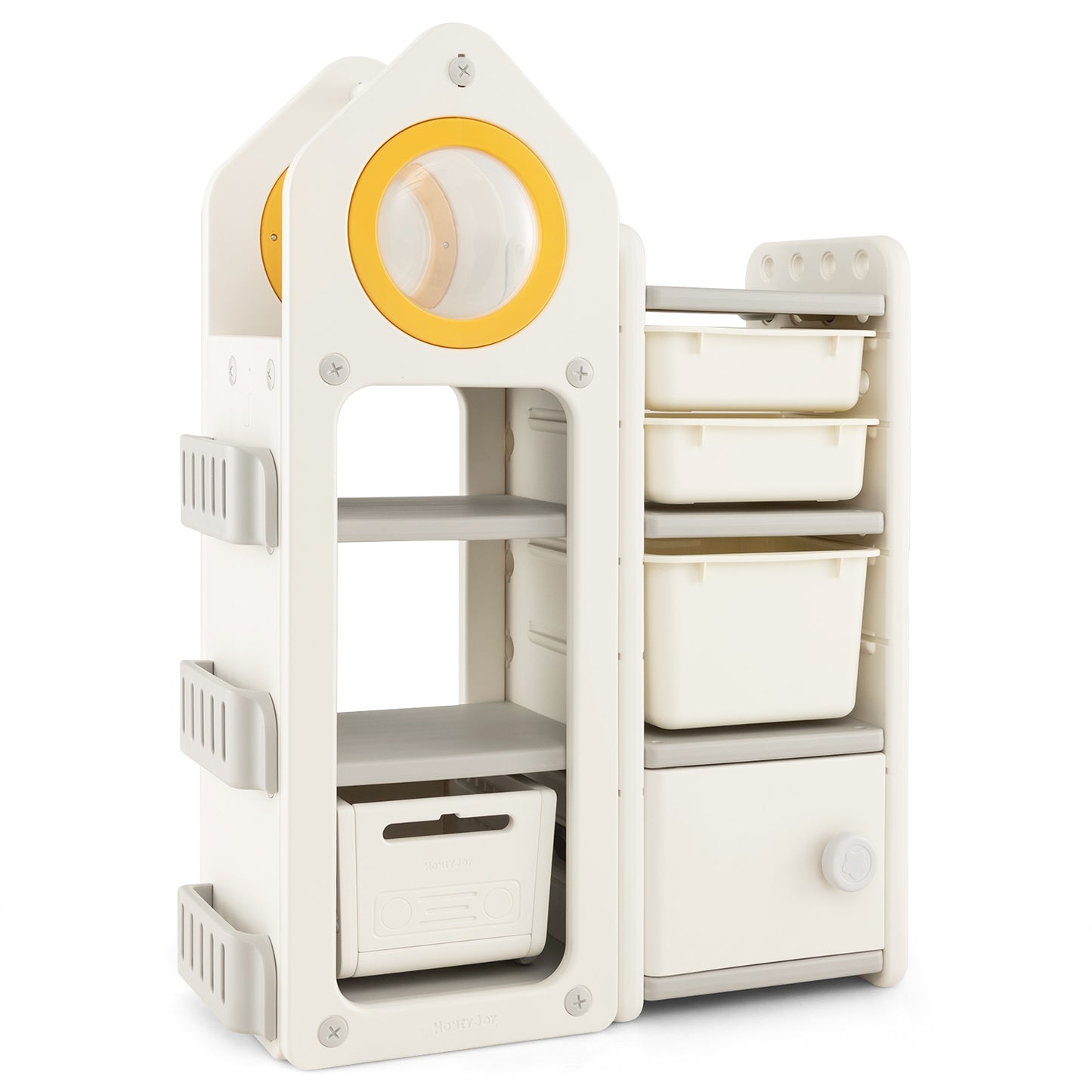 Multipurpose Toy Chest and Bookshelf with Mobile Trolley-Gray Kids Crystal