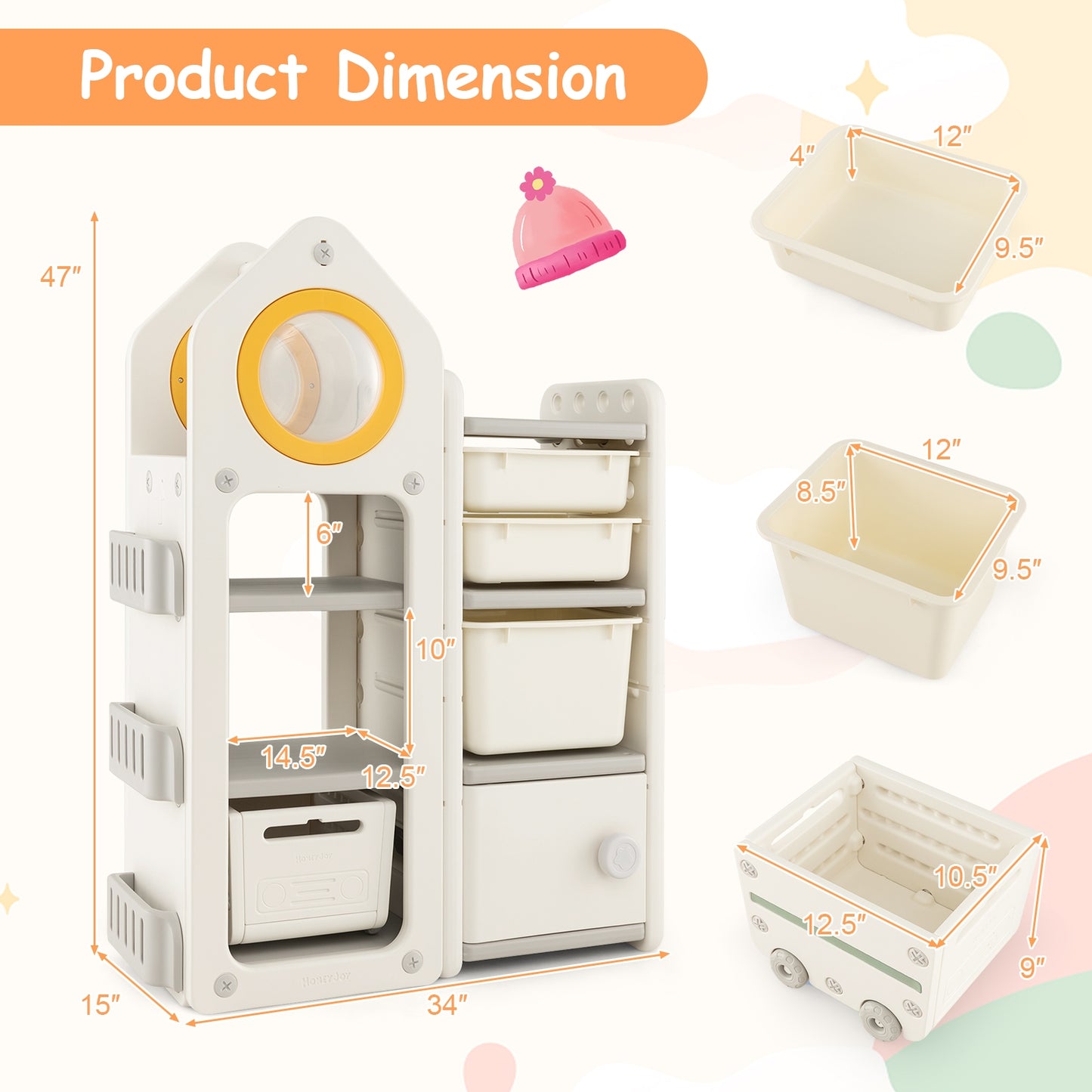 Multipurpose Toy Chest and Bookshelf with Mobile Trolley-Gray Kids Crystal