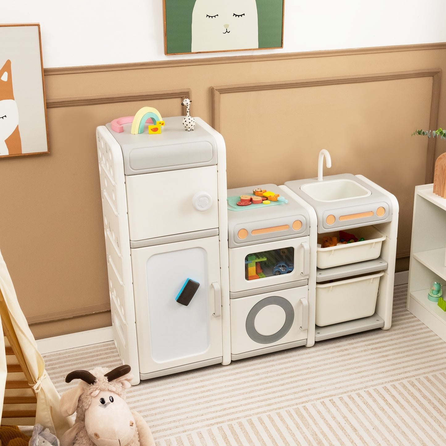 Multipurpose Toy Chest and Bookshelf with Magnetic Whiteboard-Gray Kids Crystal