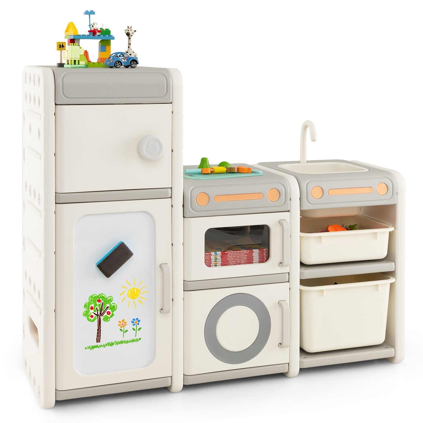 Multipurpose Toy Chest and Bookshelf with Magnetic Whiteboard-Gray Kids Crystal
