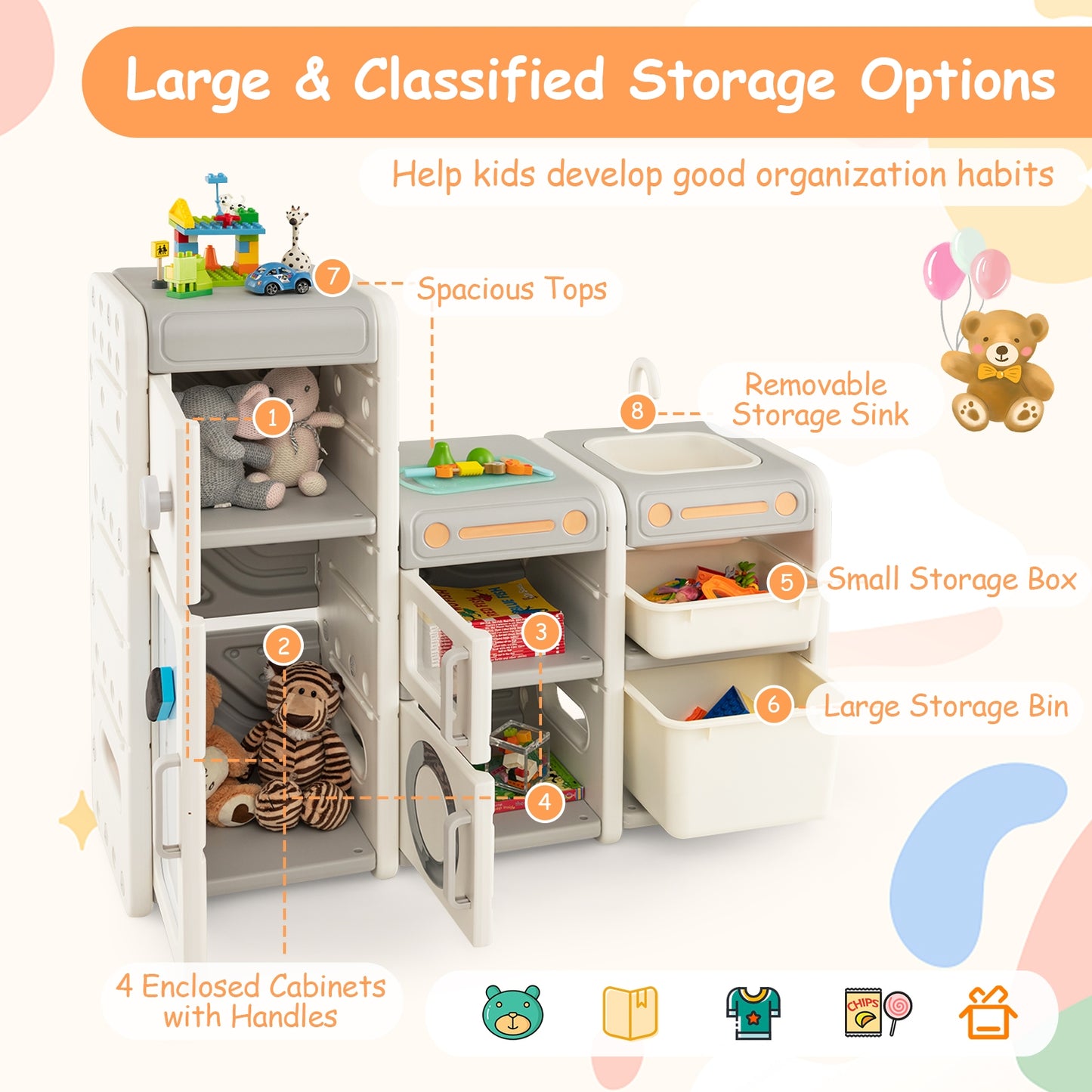 Multipurpose Toy Chest and Bookshelf with Magnetic Whiteboard-Gray Kids Crystal