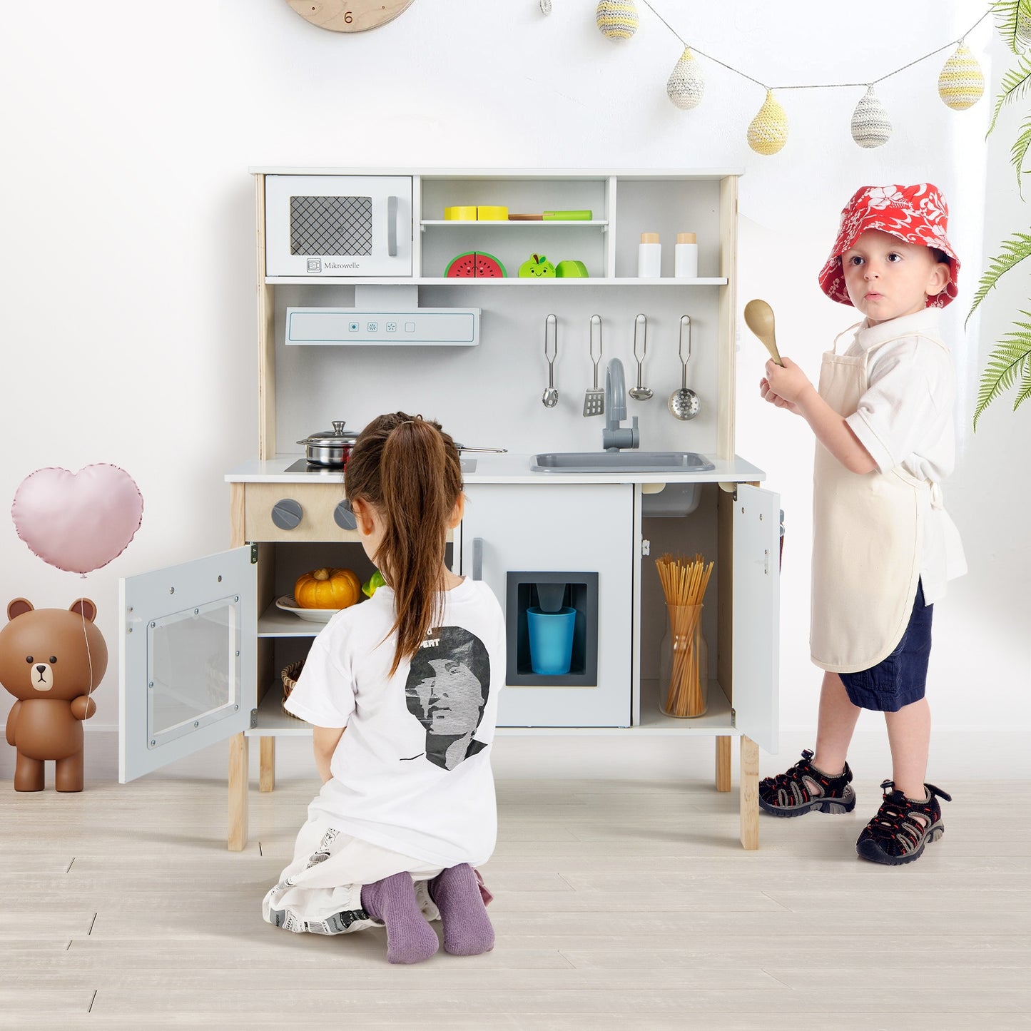 Wooden Pretend Play Kitchen Set for Toddlers-White Kids Crystal