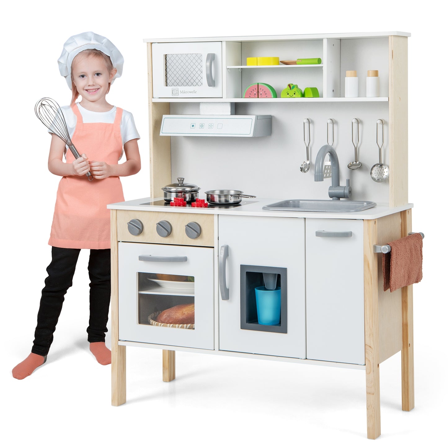 Wooden Pretend Play Kitchen Set for Toddlers-White Kids Crystal