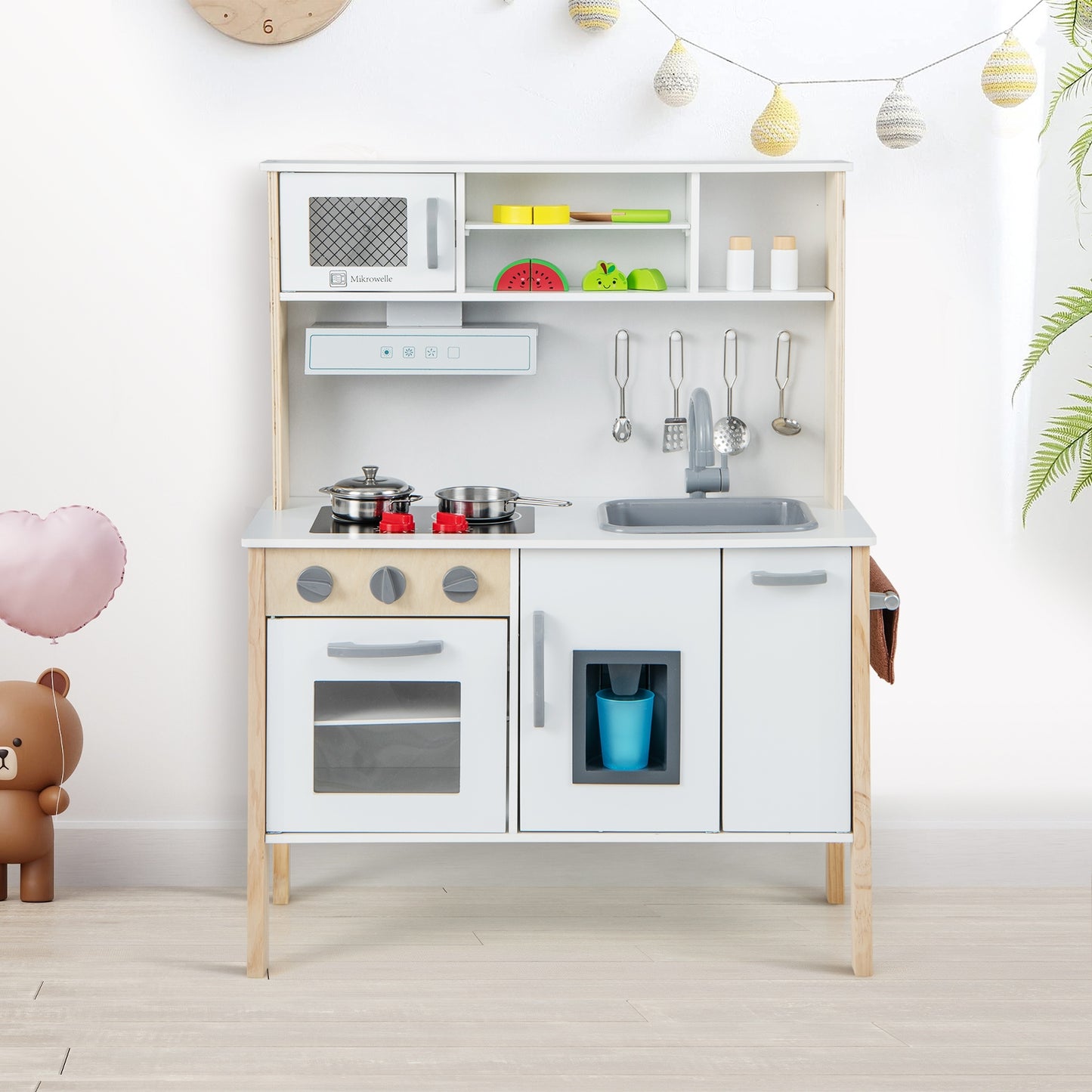 Wooden Pretend Play Kitchen Set for Toddlers-White Kids Crystal