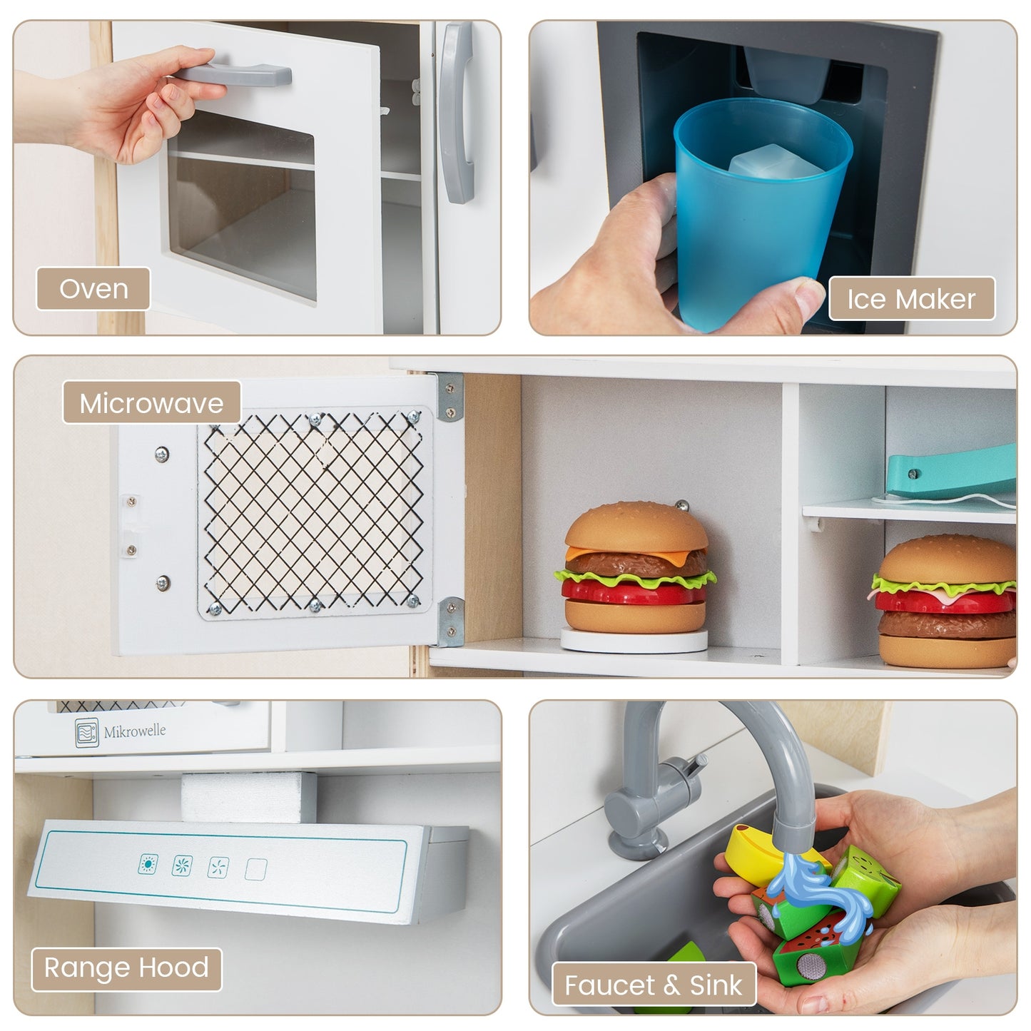 Wooden Pretend Play Kitchen Set for Toddlers-White Kids Crystal