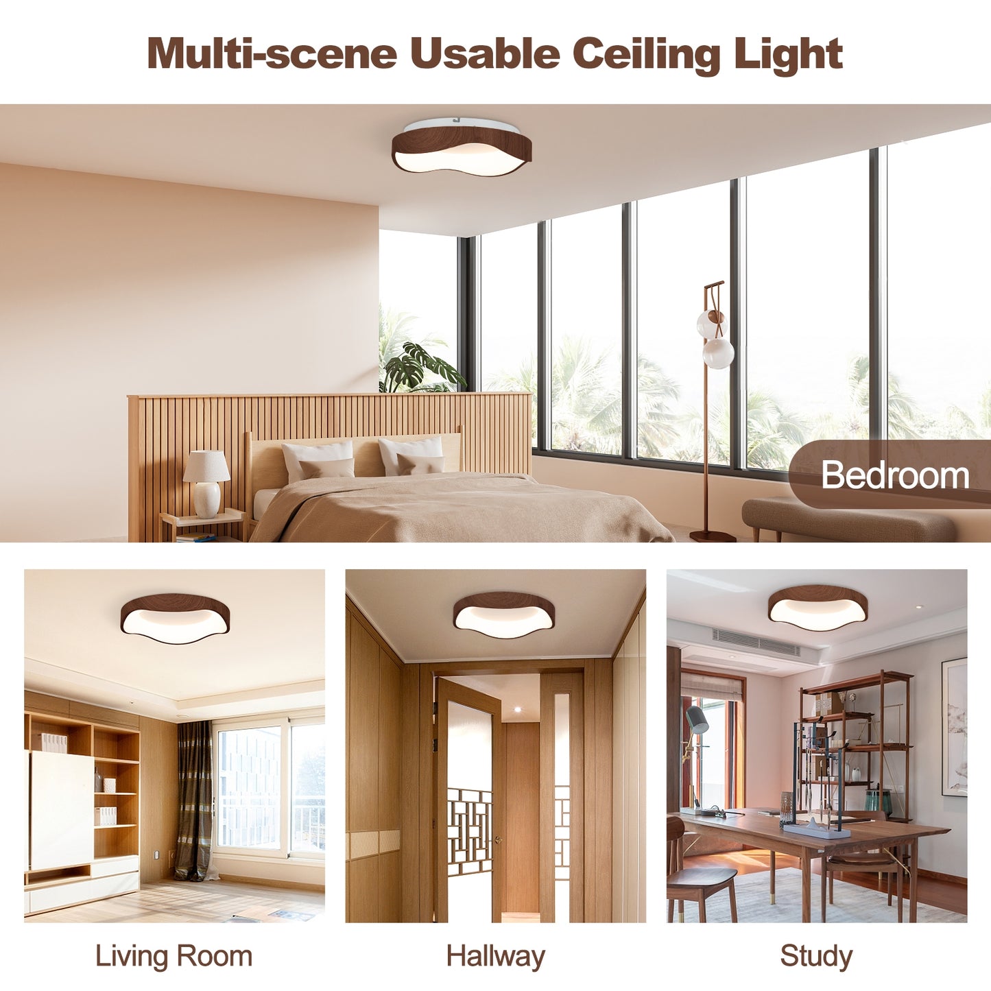 24W Modern LED Mount Ceiling Light with Wood Pattern and Metal Frame-Brown Kids Crystal