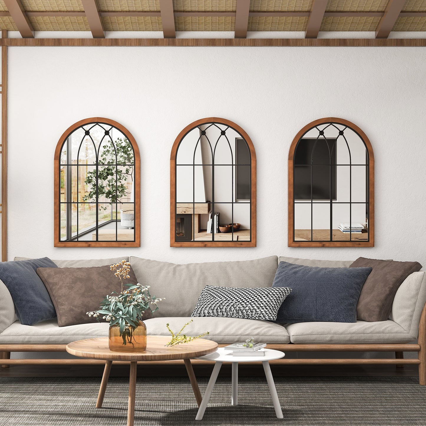 Arched Window Finished Mirror with Back Board-Natural Kids Crystal