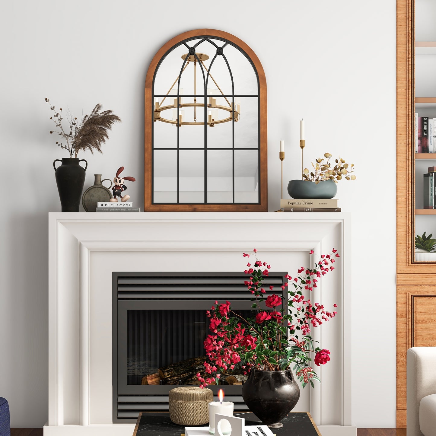 Arched Window Finished Mirror with Back Board-Natural Kids Crystal