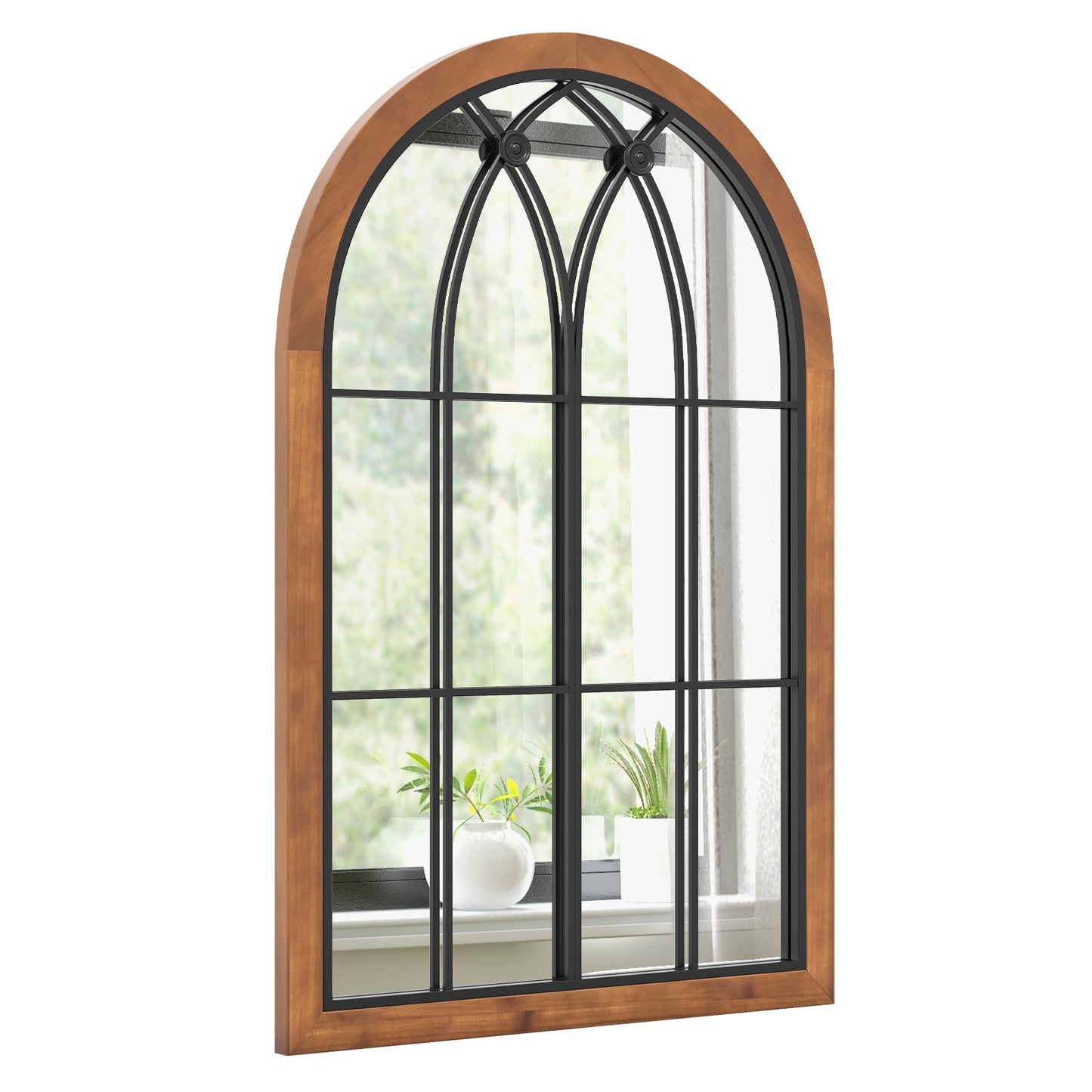 Arched Window Finished Mirror with Back Board-Natural Kids Crystal