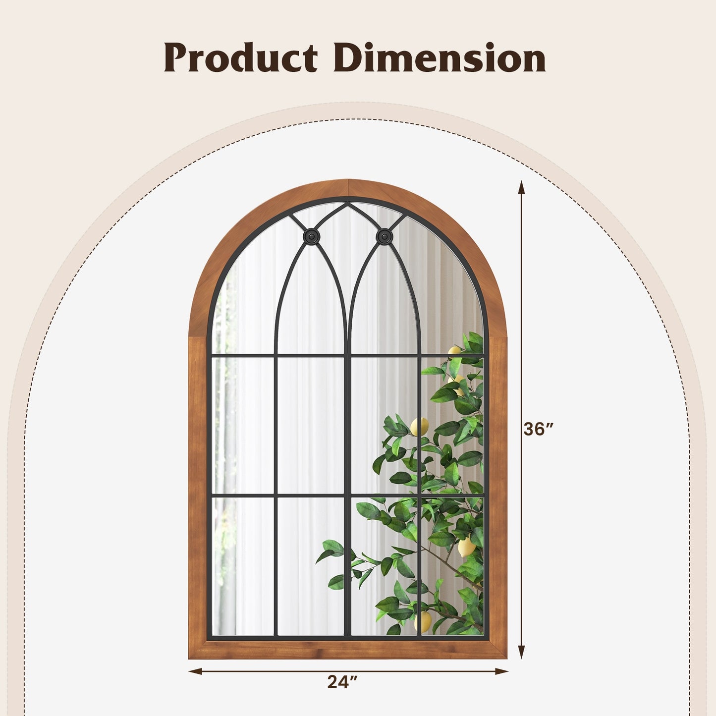 Arched Window Finished Mirror with Back Board-Natural Kids Crystal