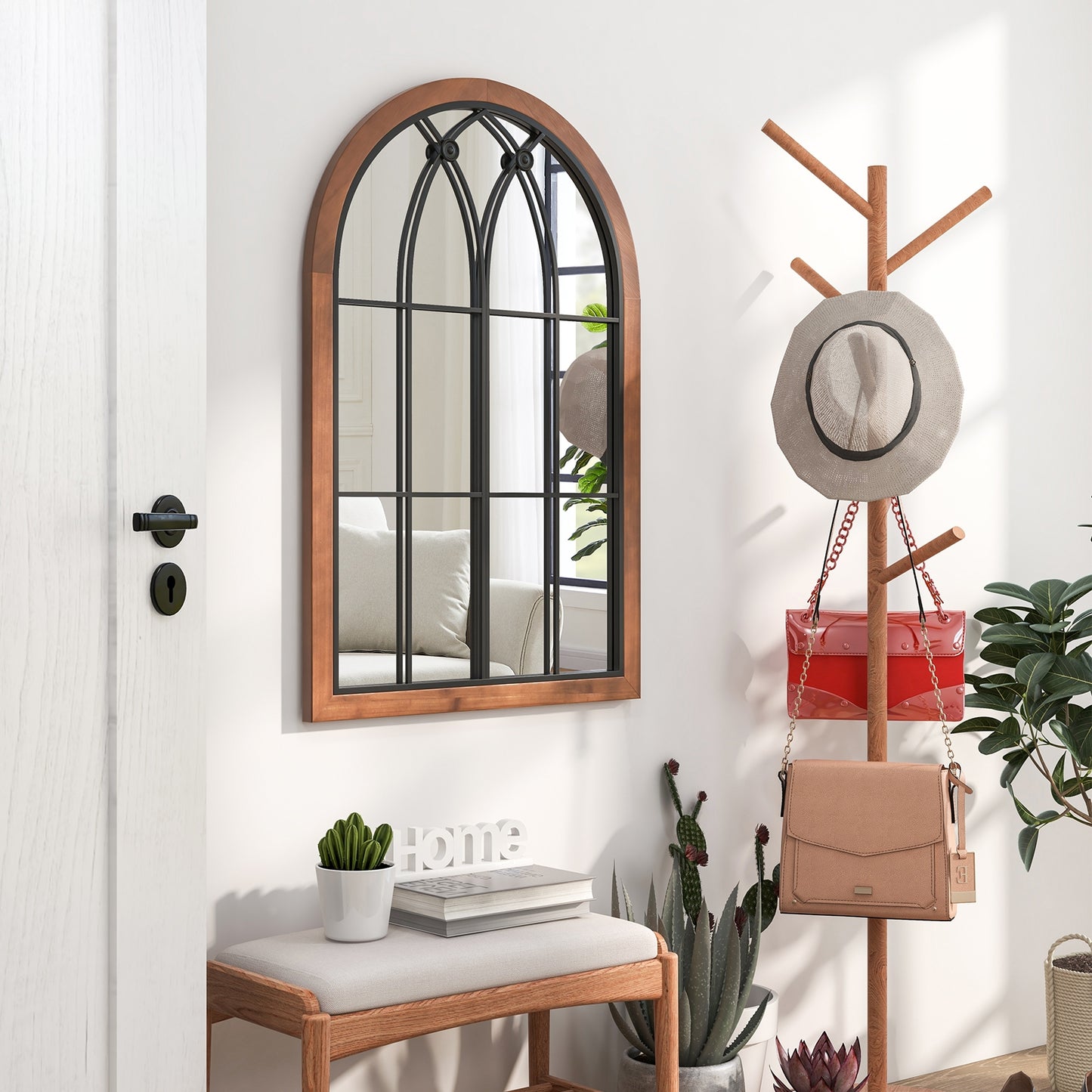 Arched Window Finished Mirror with Back Board-Natural Kids Crystal