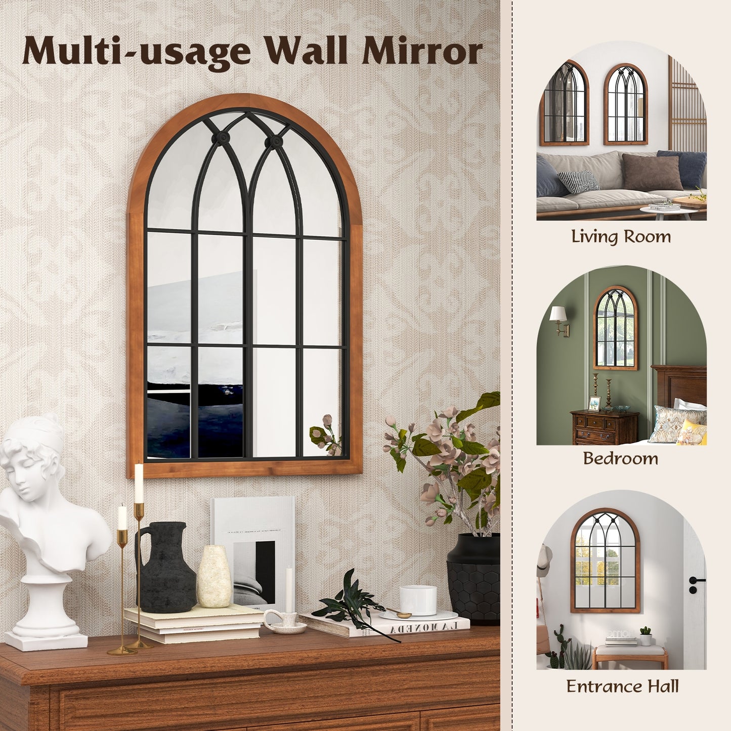 Arched Window Finished Mirror with Back Board-Natural Kids Crystal