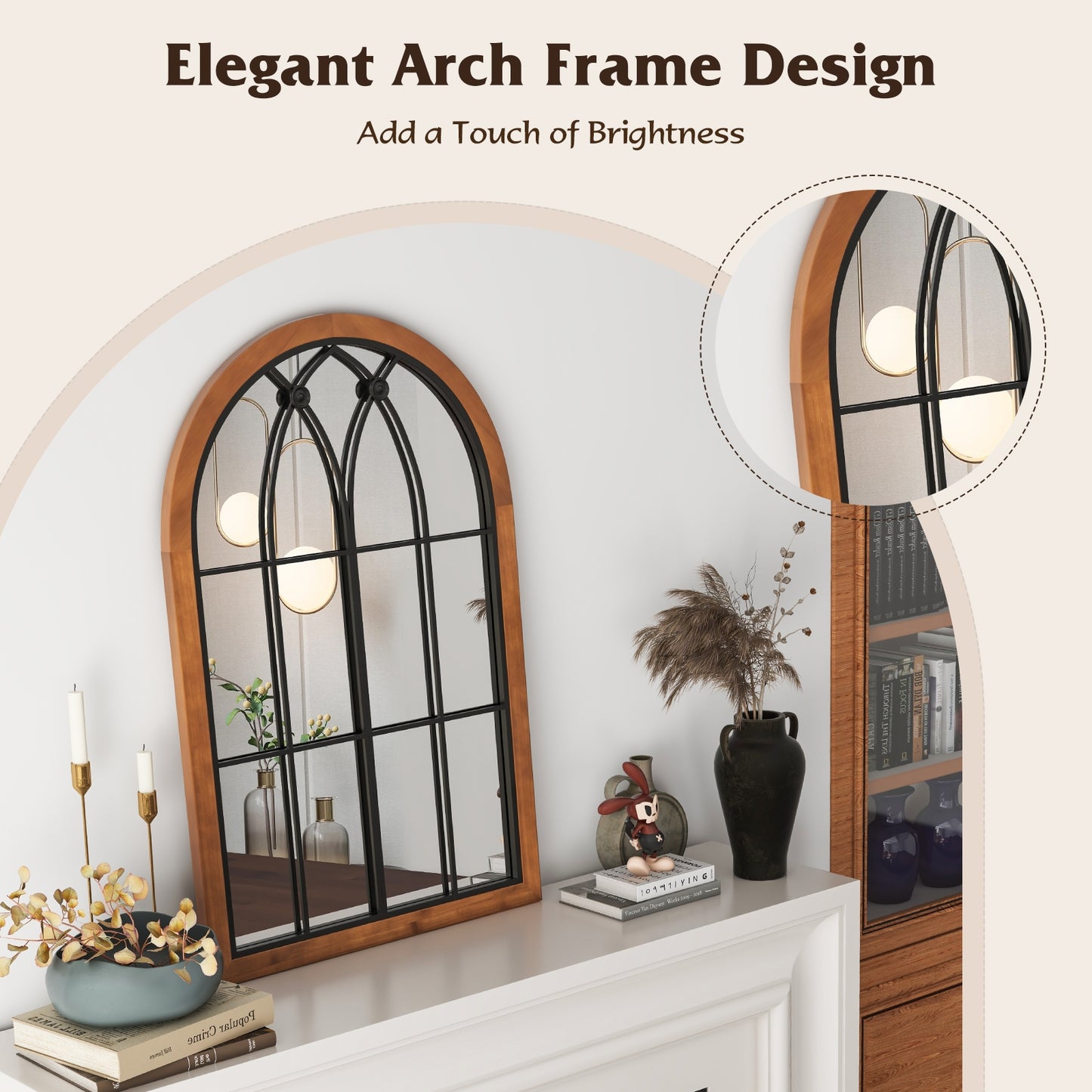 Arched Window Finished Mirror with Back Board-Natural Kids Crystal