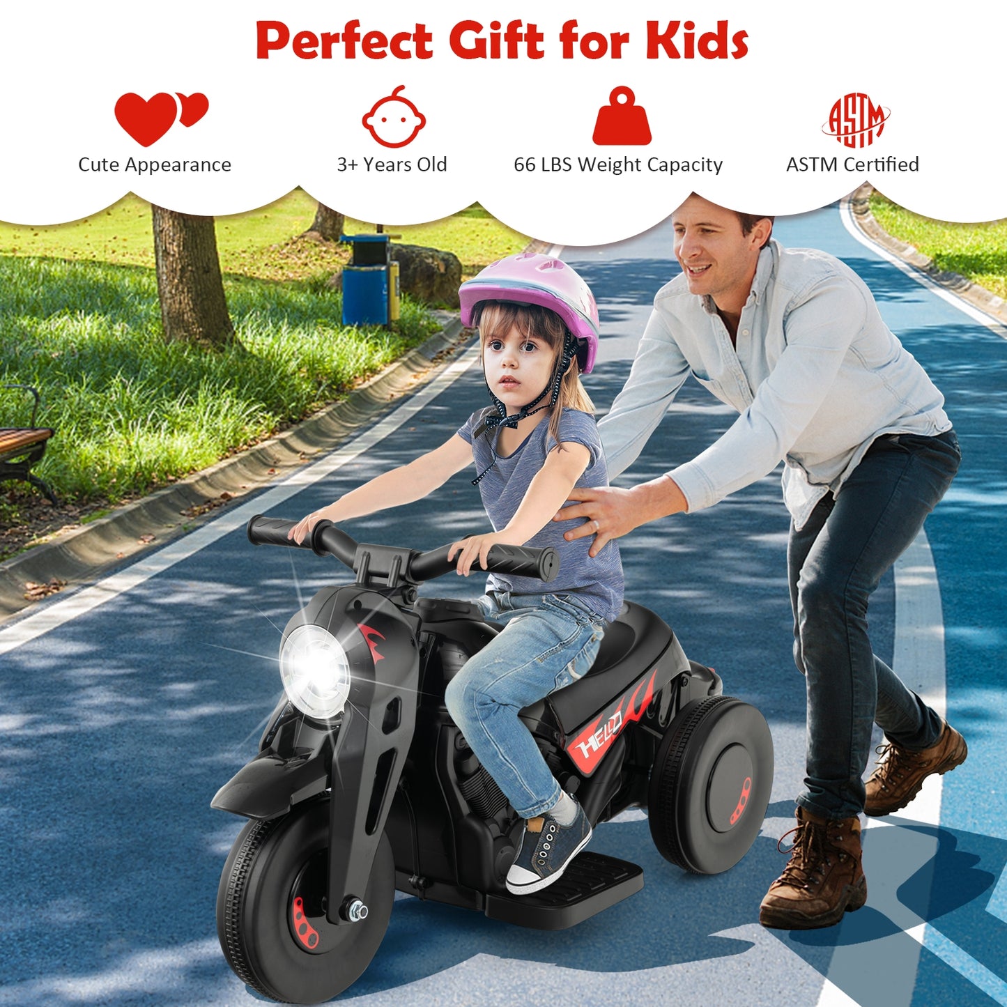 6V Kids Electric Ride on Motorcycle with Bubble Maker and Music-Black Kids Crystal