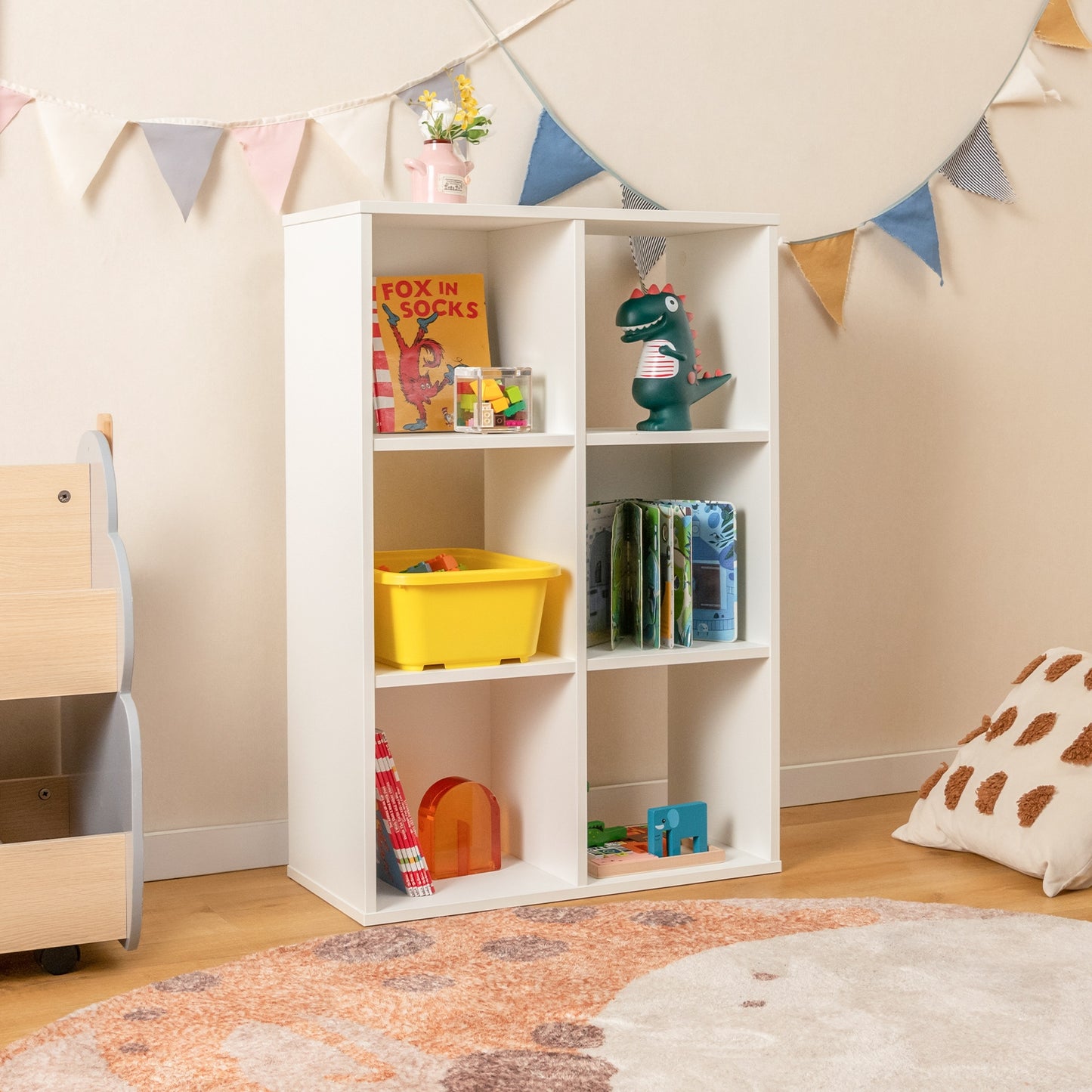 6-Cube Bookshelf 4-Tier Floor Display Shelf-White Kids Crystal