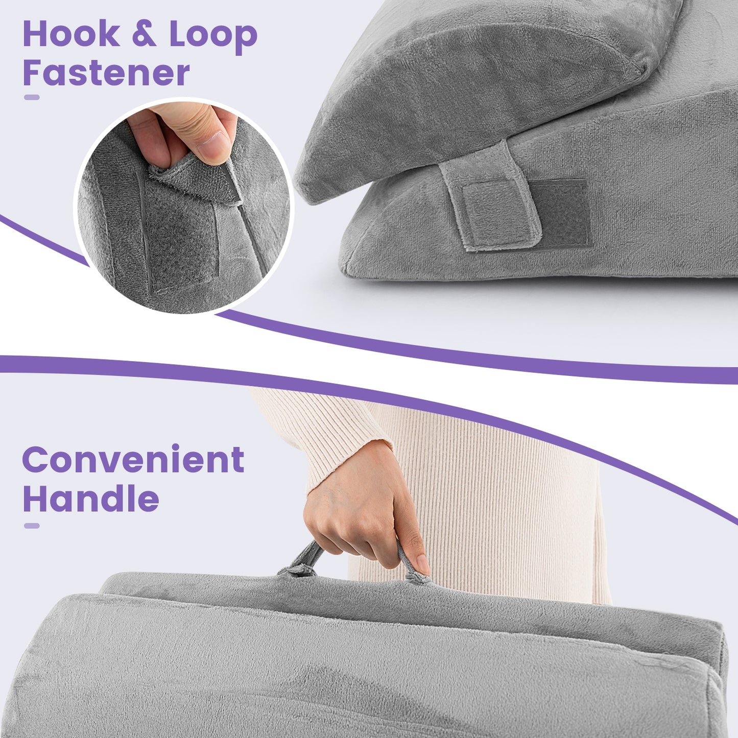 3 Pieces Orthopedic Bed Wedge Pillow Set Adjustable Support for Back Neck-Gray Kids Crystal