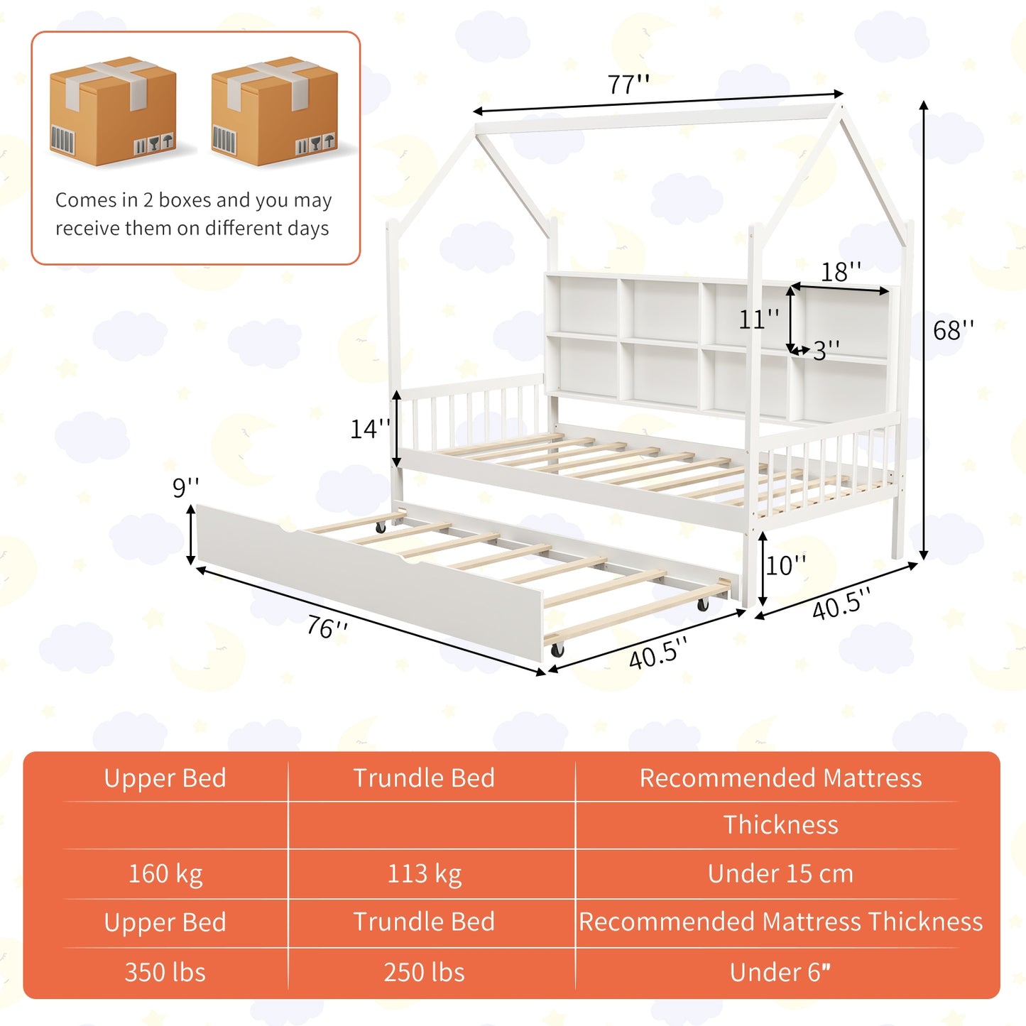 Twin Size Kids Montessori Daybed with Roof and Shelf Compartments-White Kids Crystal