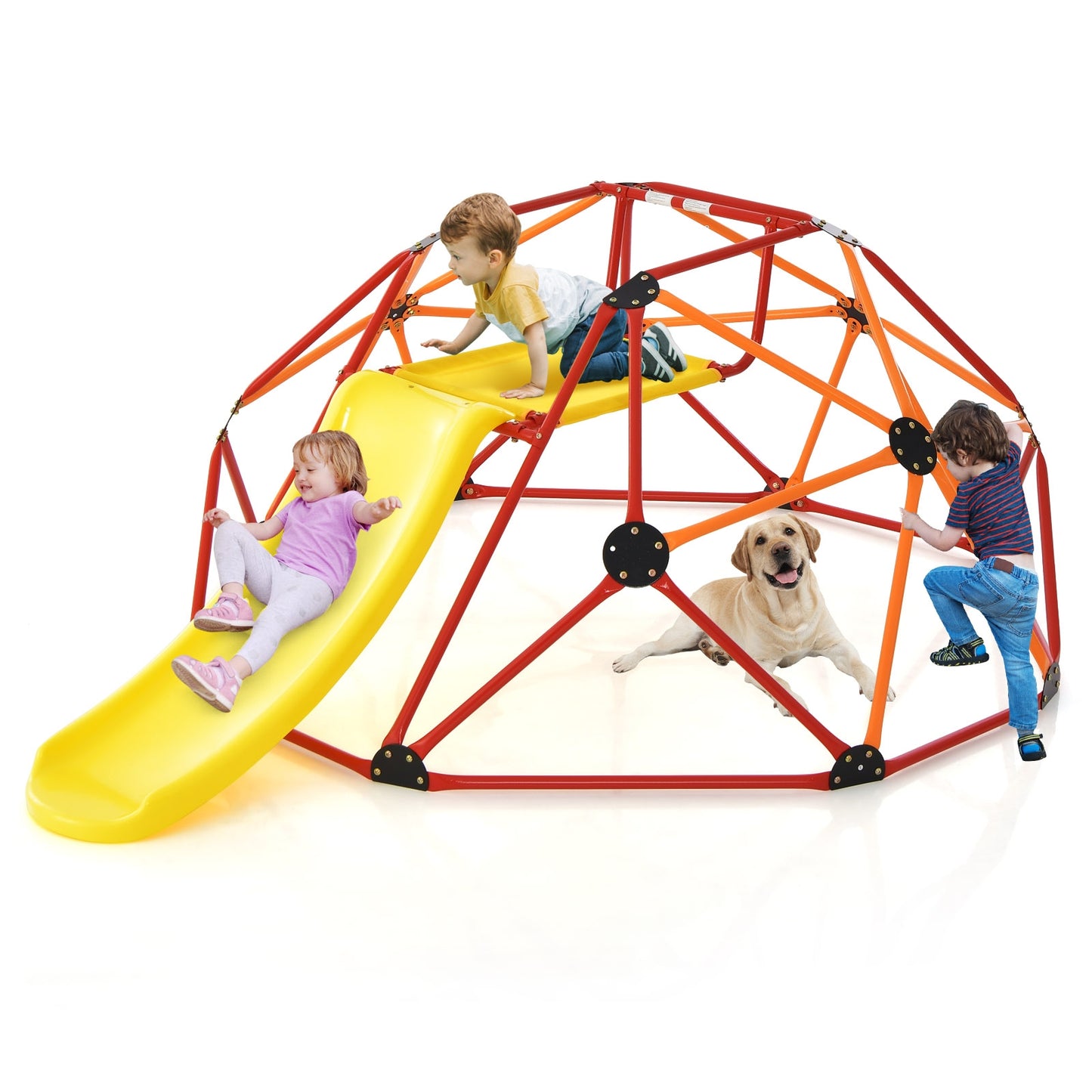 Kids Climbing Dome with Slide and Fabric Cushion for Garden Yard-Orange Kids Crystal