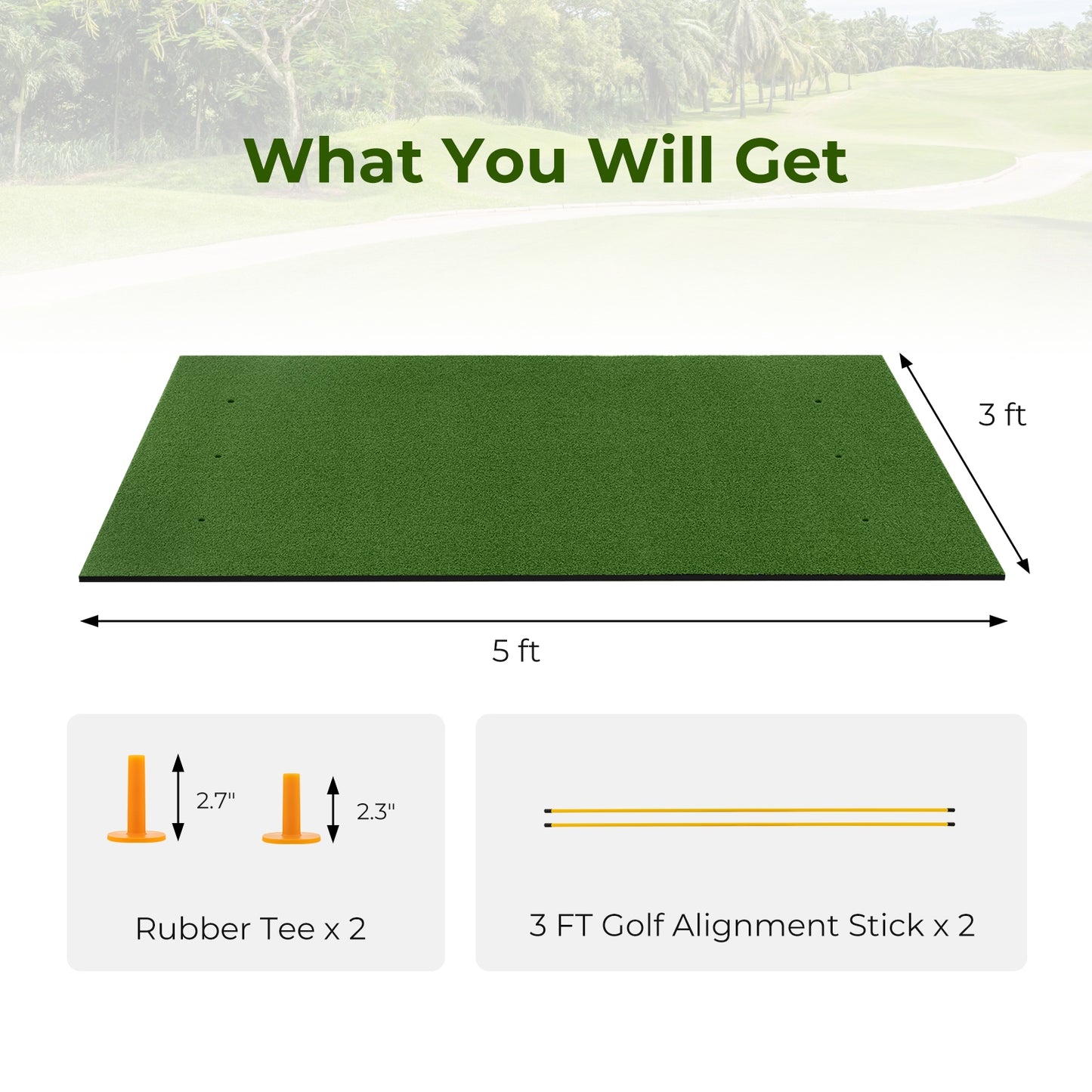 5 x 3 ft Artificial Turf Grass Practice Mat for Indoors and Outdoors-32mm Kids Crystal