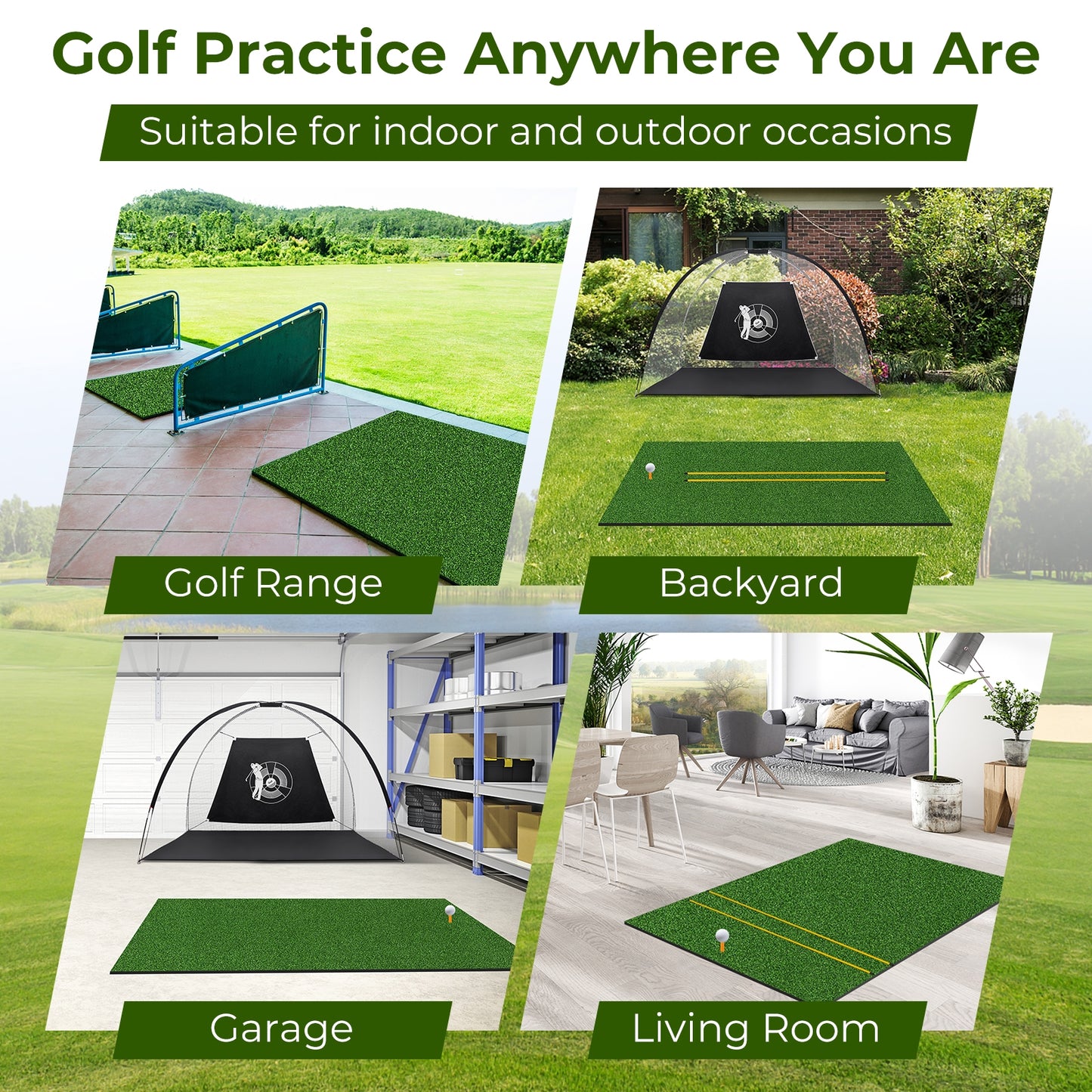 5 x 3 ft Artificial Turf Grass Practice Mat for Indoors and Outdoors-32mm Kids Crystal