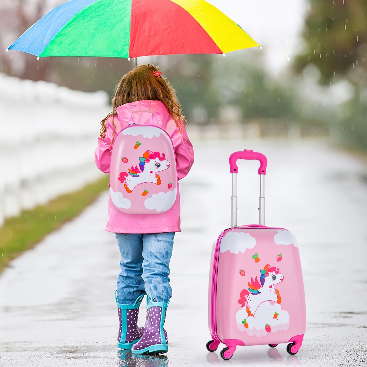 2 Pieces Kids Carry-on Luggage Set with 12 Inch Backpack-Multicolor Kids Crystal