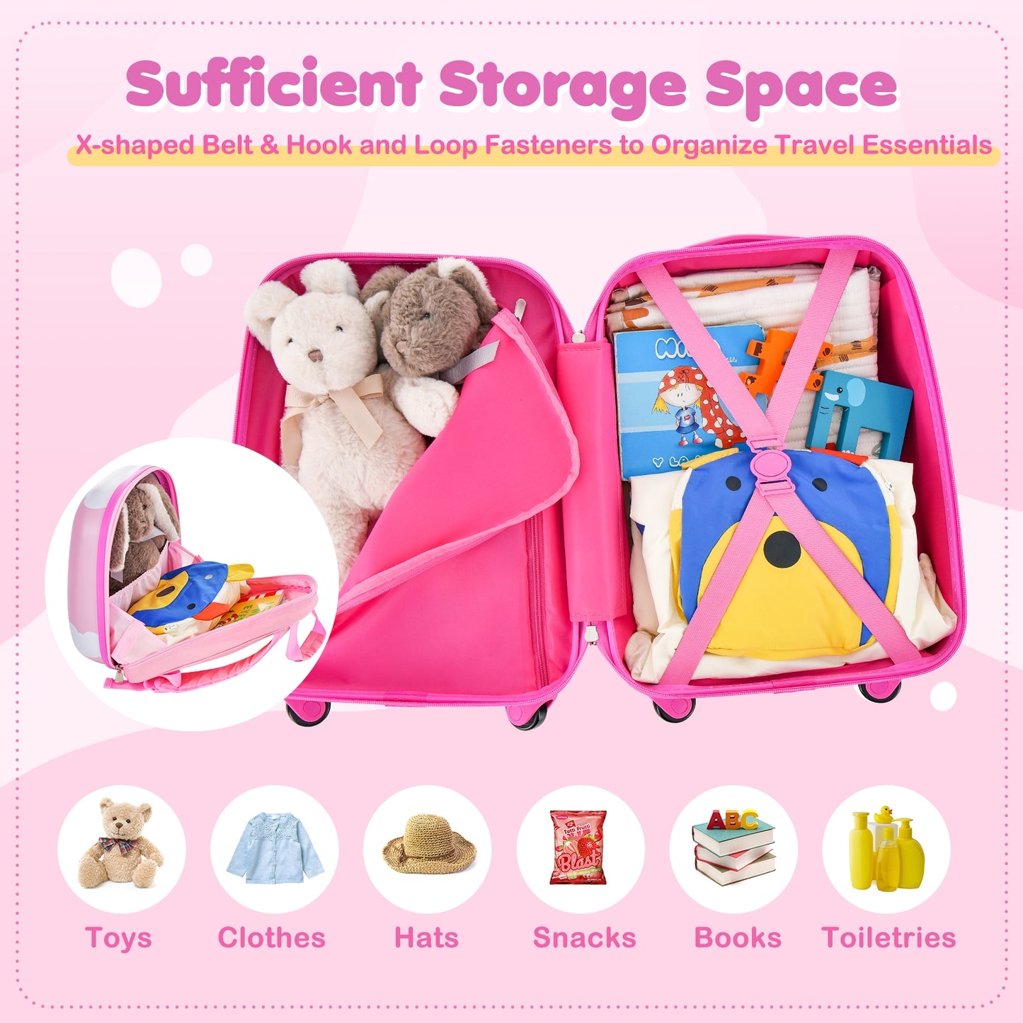 2 Pieces Kids Carry-on Luggage Set with 12 Inch Backpack-Multicolor Kids Crystal