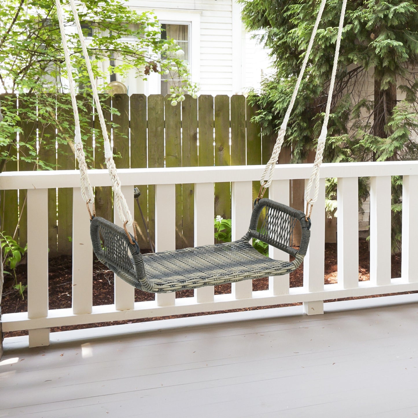 Wicker Porch Swing Seat with Cozy Armrests Kids Crystal