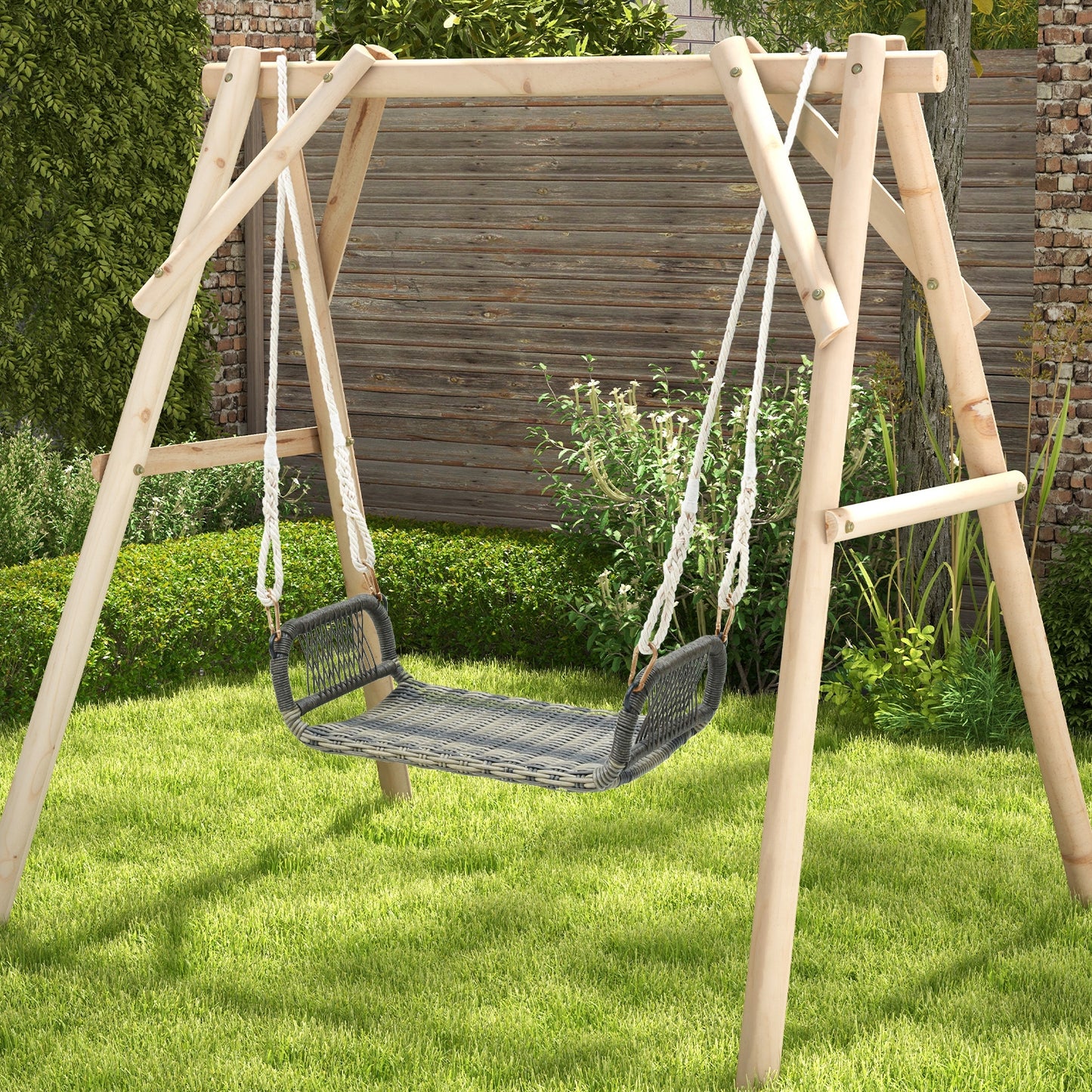 Wicker Porch Swing Seat with Cozy Armrests Kids Crystal