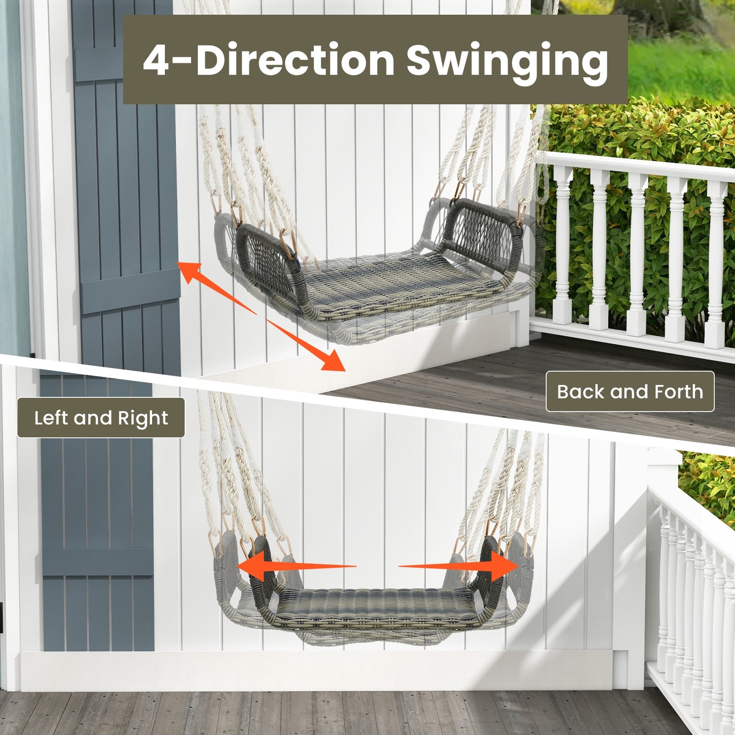Wicker Porch Swing Seat with Cozy Armrests Kids Crystal