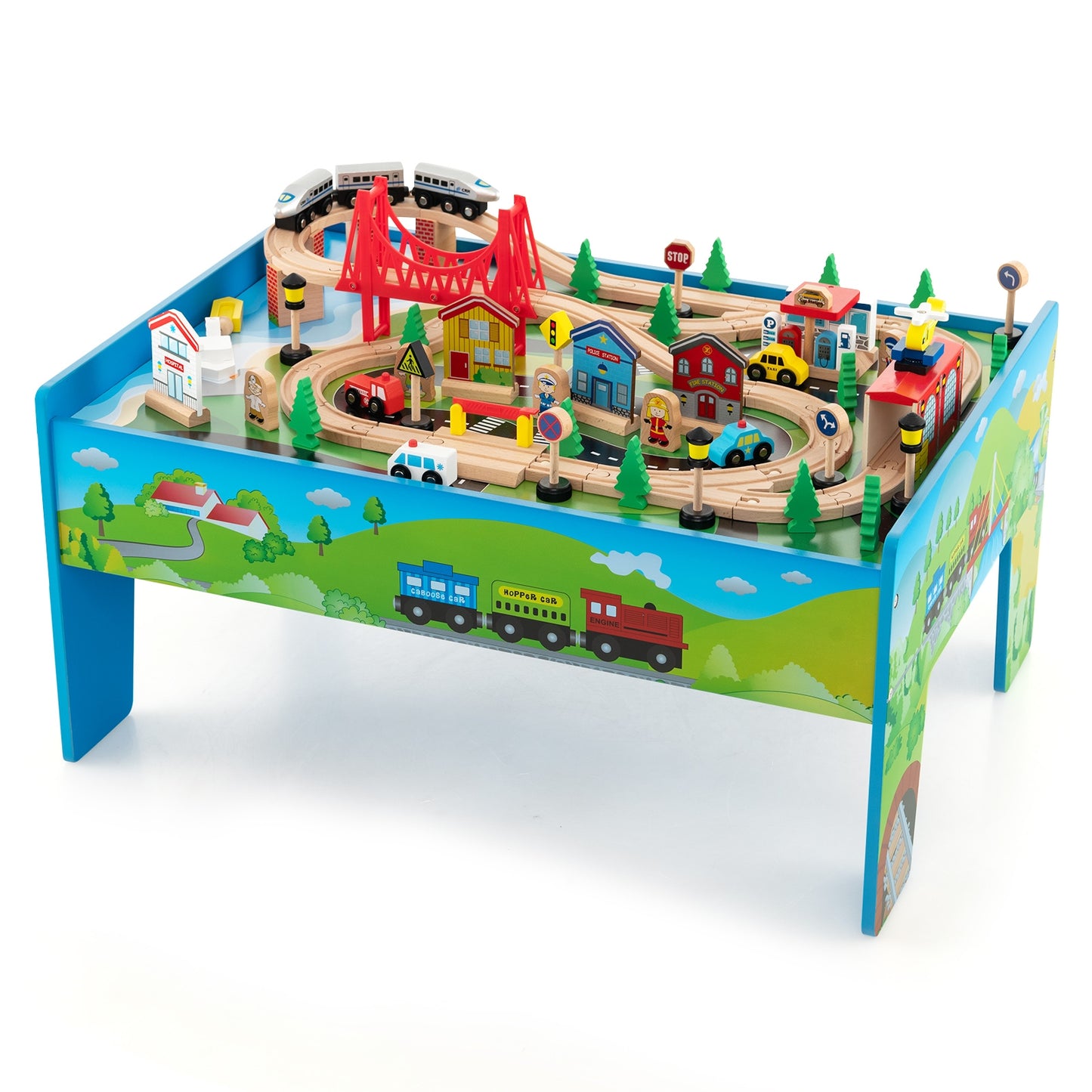 80-Piece Wooden Train Set and Table Kids Crystal