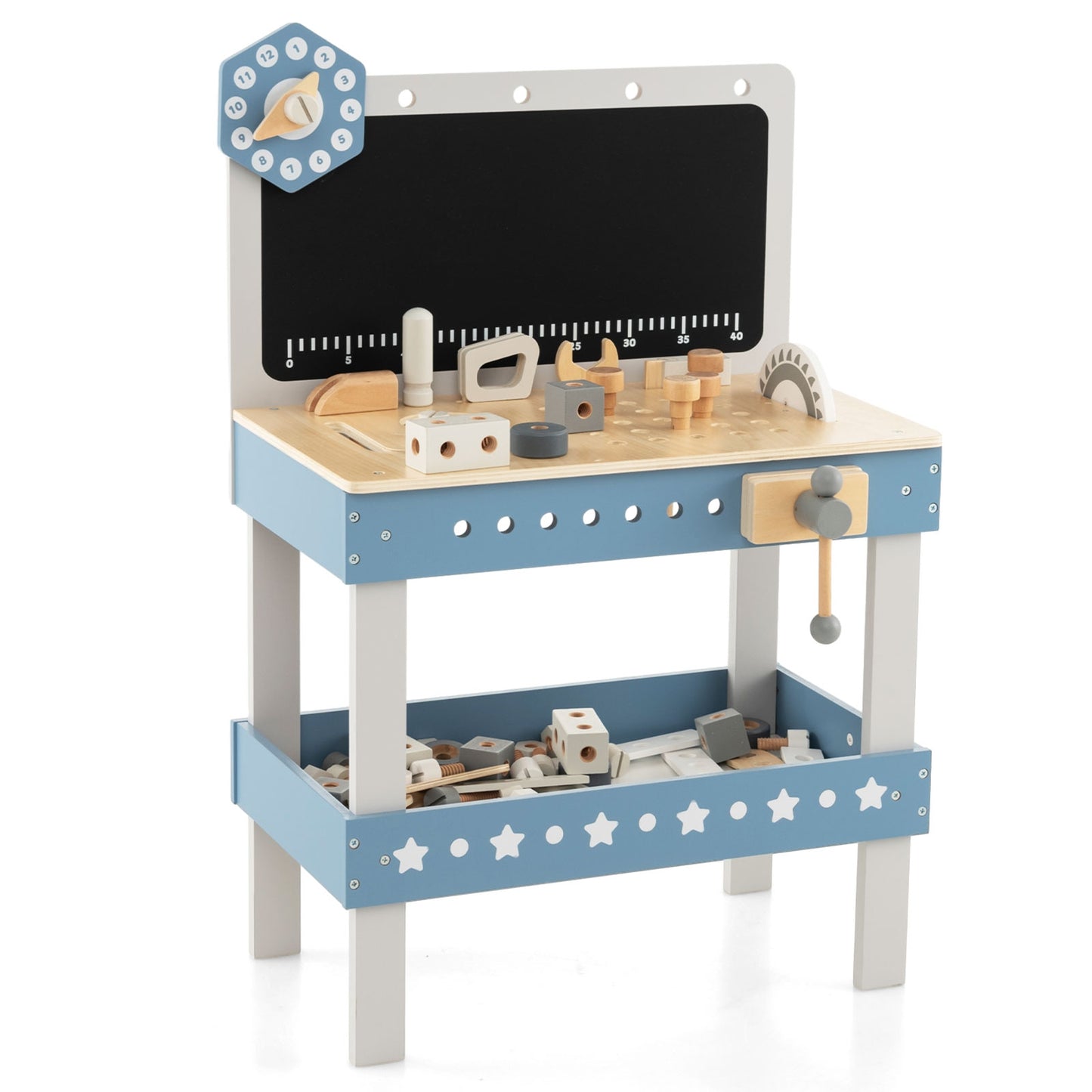 Kids Play Tool Workbench Set with 61 Pcs Tool and Parts Set-Blue Kids Crystal