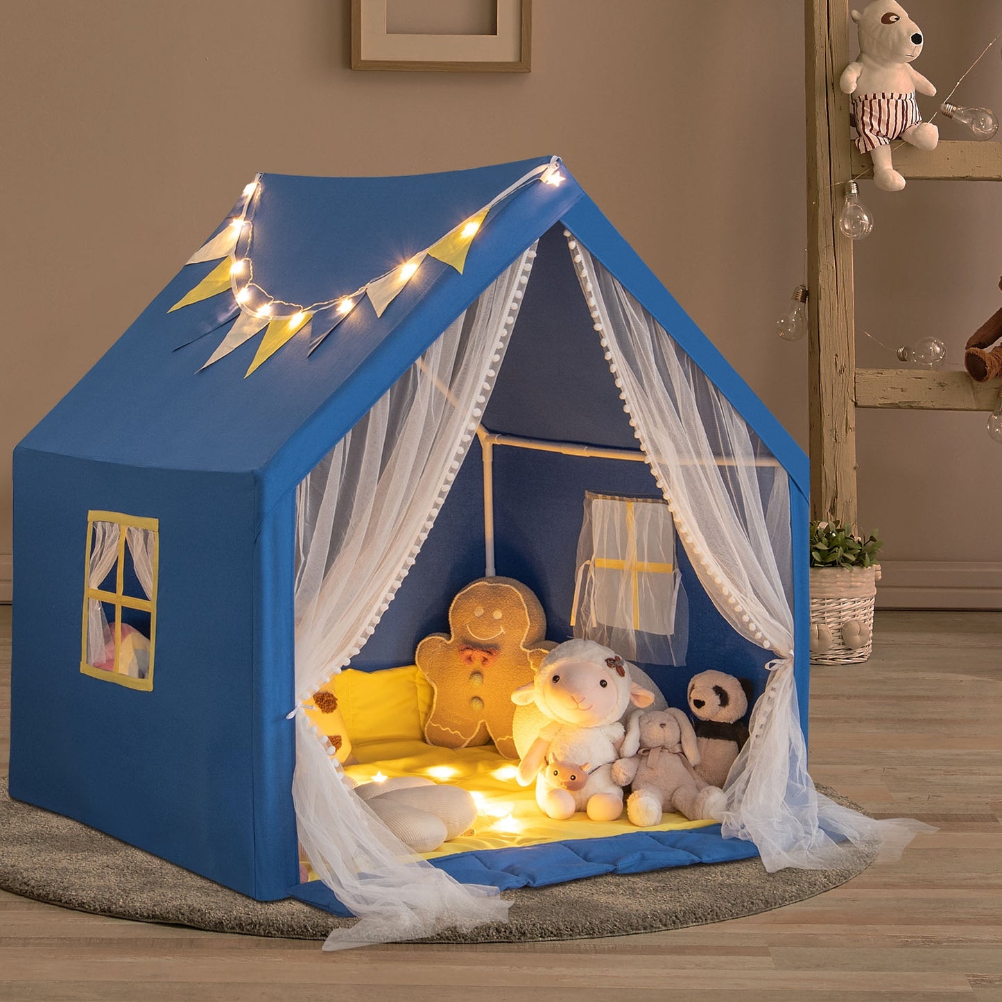 48 x 42 x 50 Inch Large Play Tent with Washable Cotton Mat Holiday Birthday Gift for Kids-Blue Kids Crystal