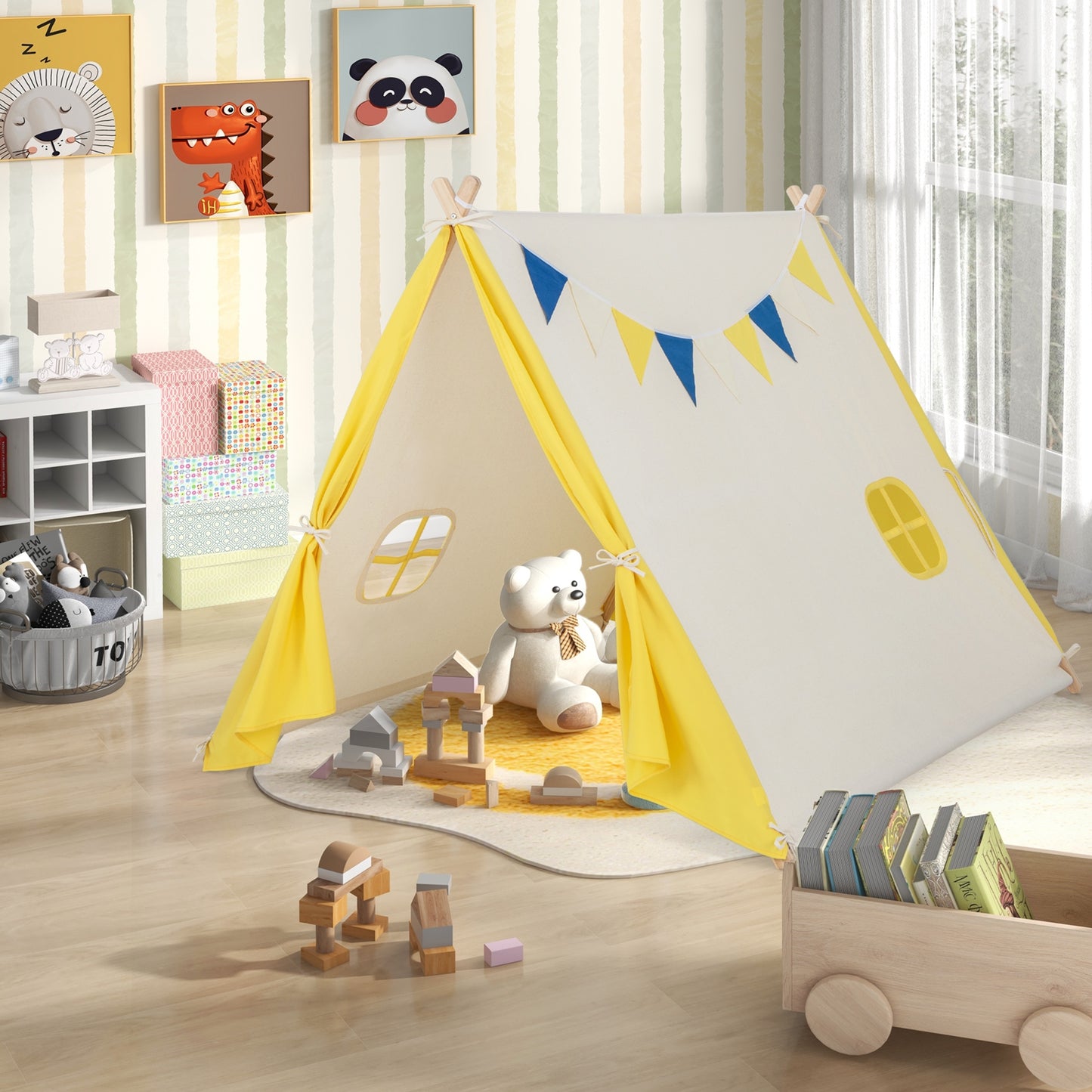 Kids Play Tent with Solid Wood Frame Holiday Birthday Gift & Toy for Boys & Girls-Yellow Kids Crystal