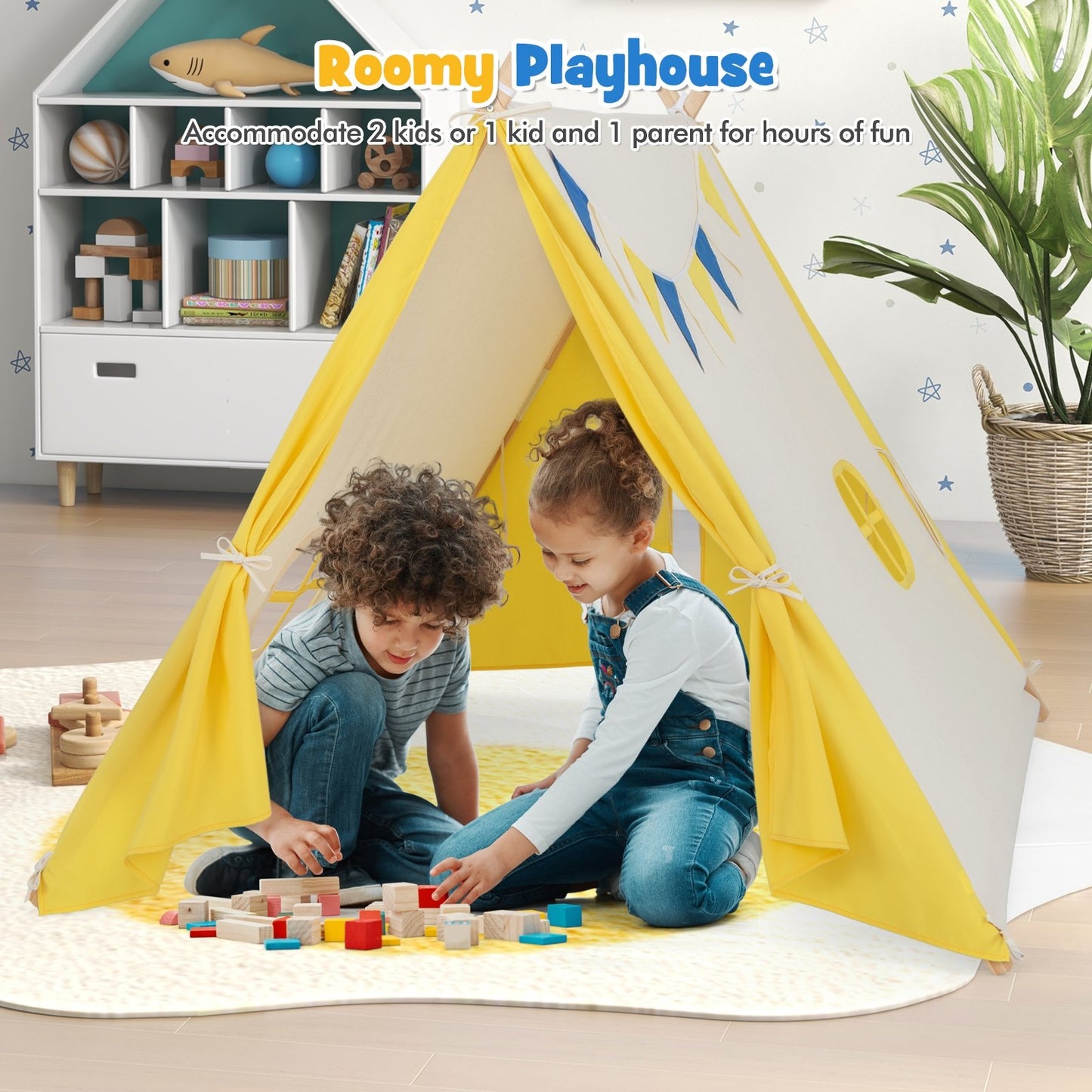 Kids Play Tent with Solid Wood Frame Holiday Birthday Gift & Toy for Boys & Girls-Yellow Kids Crystal