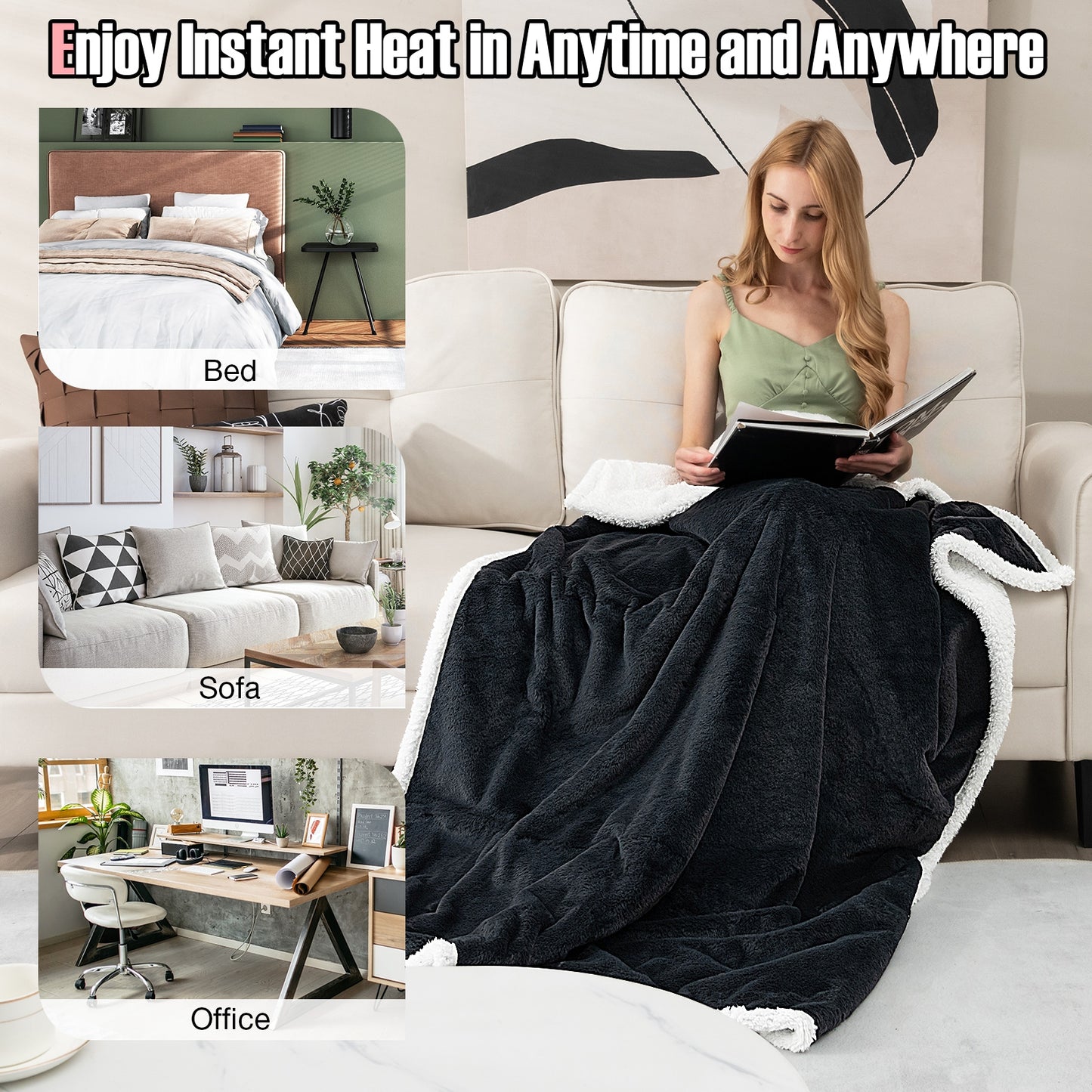 Electric Heated Blanket Throw with 10 Heat Settings-Gray Kids Crystal