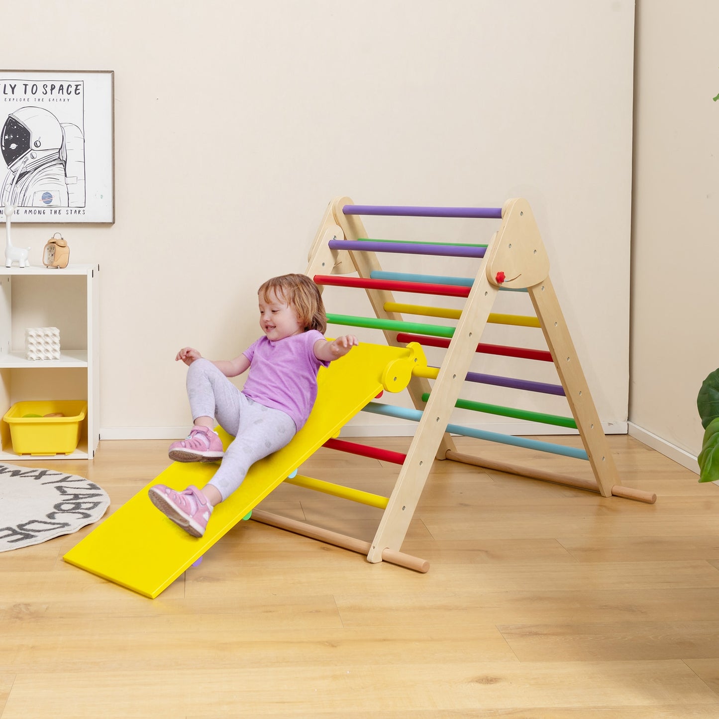 Kids Climbing Triangle Set with Adjustable and Reversible Ramp-Multicolor Kids Crystal