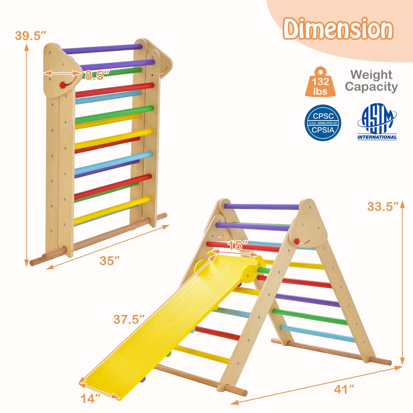 Kids Climbing Triangle Set with Adjustable and Reversible Ramp-Multicolor Kids Crystal