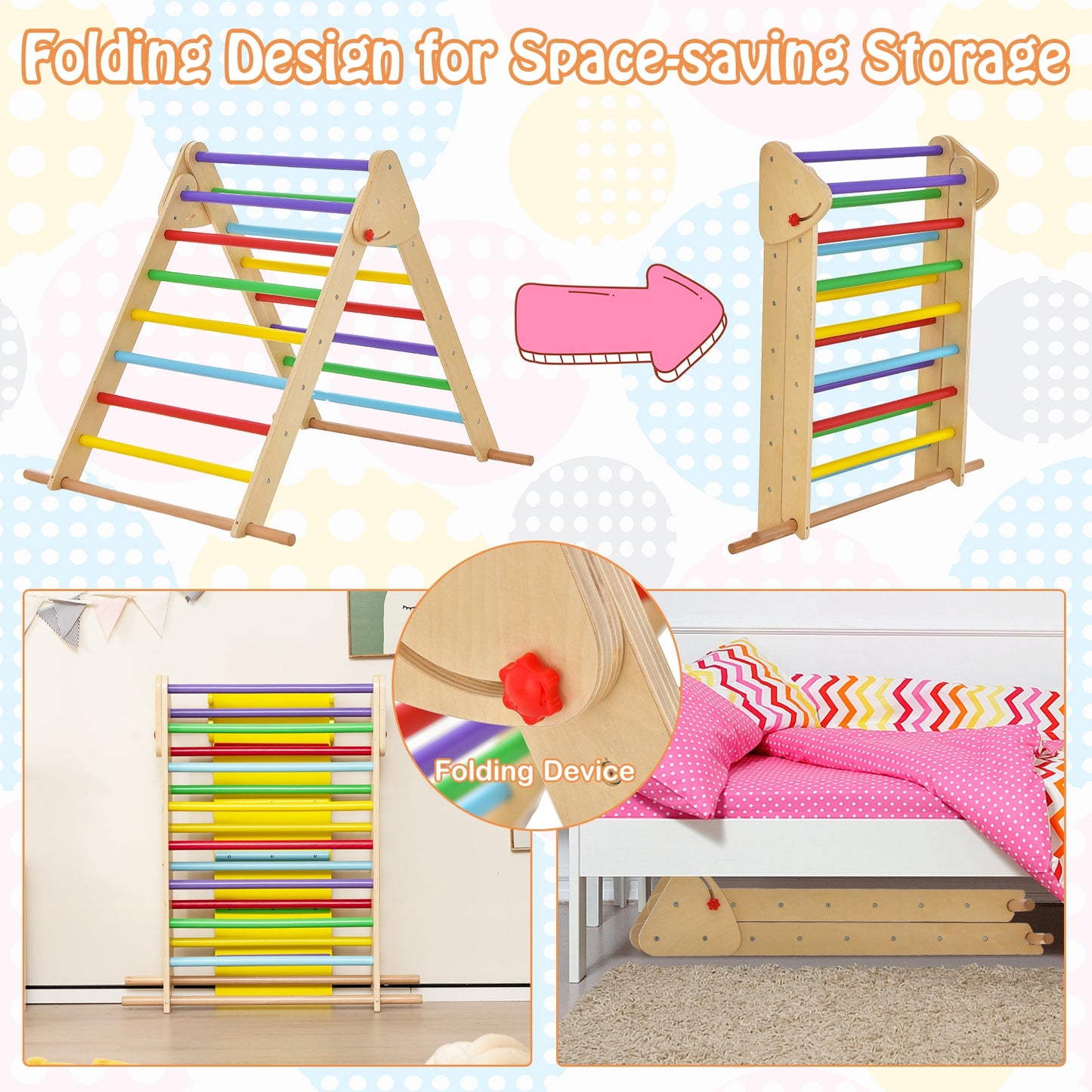 Kids Climbing Triangle Set with Adjustable and Reversible Ramp-Multicolor Kids Crystal
