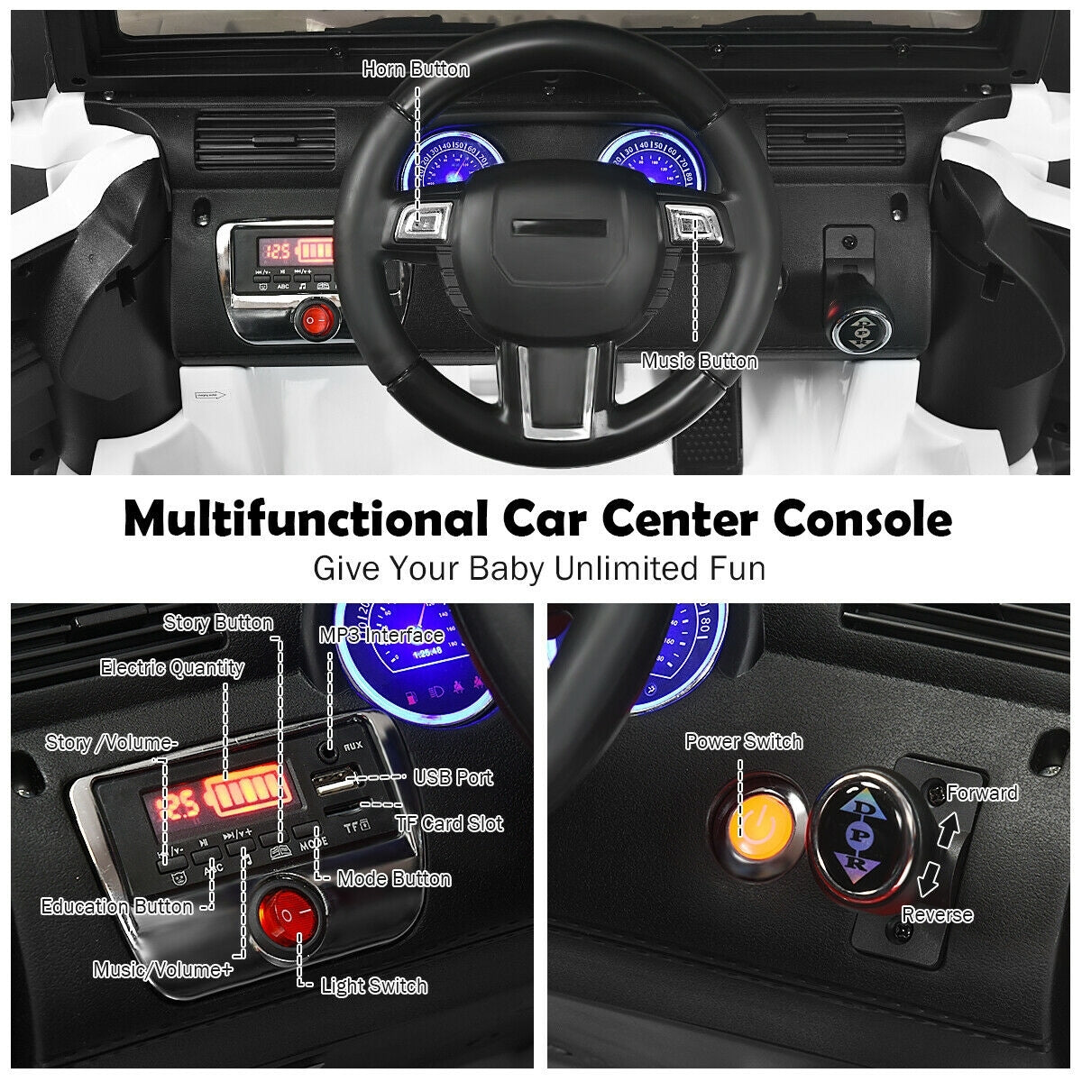 12V Kids Ride On Truck with Remote Control and Double Magnetic Door-White Kids Crystal