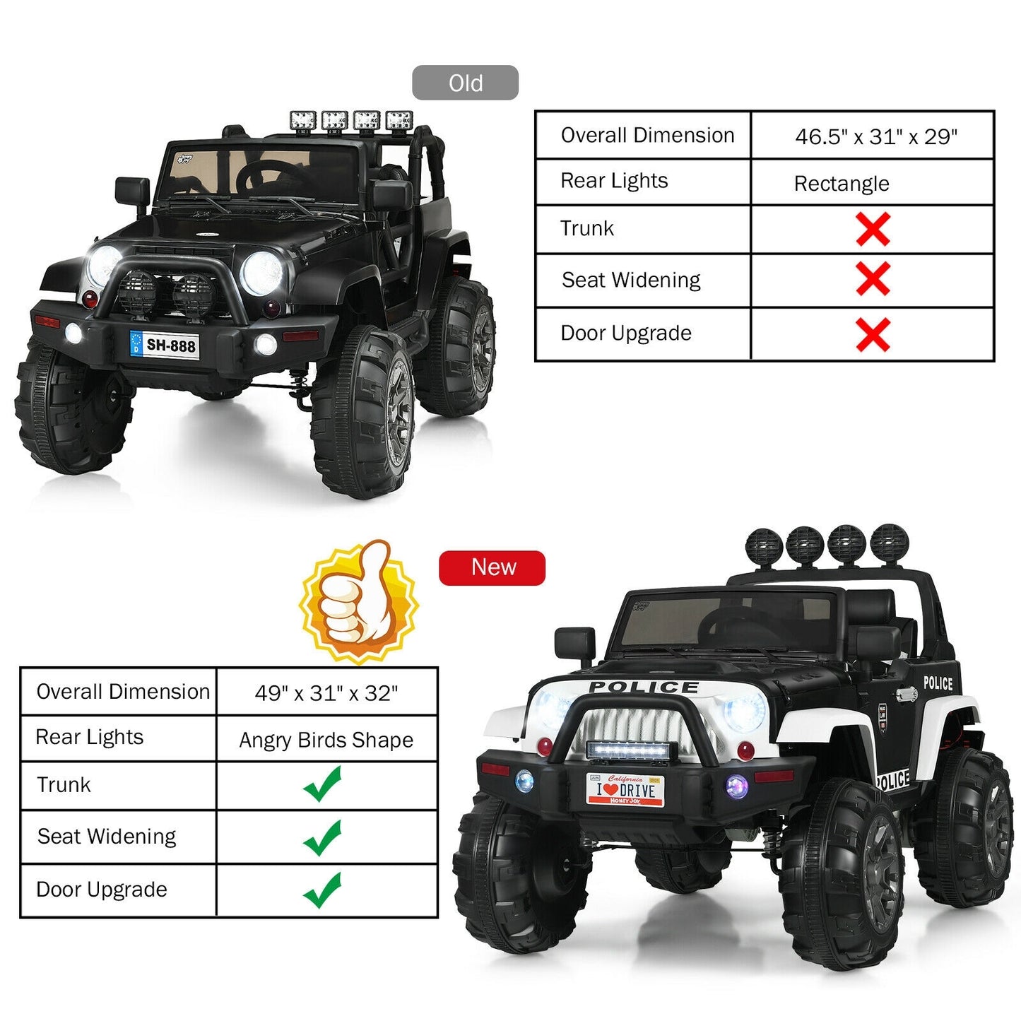 12V Kids Ride On Truck with Remote Control and Double Magnetic Door-Black & White Kids Crystal