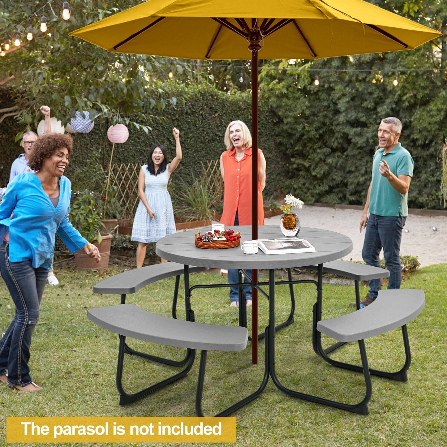 8-Person Outdoor Picnic Table and Bench Set with Umbrella Hole-Gray Kids Crystal