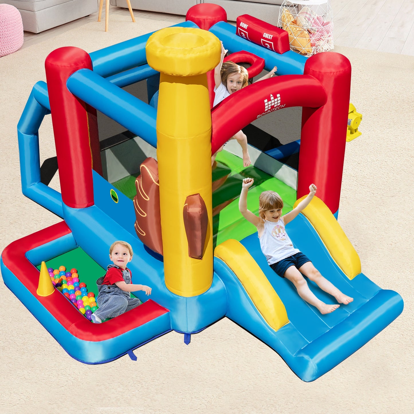 Baseball Themed Inflatable Bounce House with Ball Pit and Ocean Balls with 735W Blower Kids Crystal