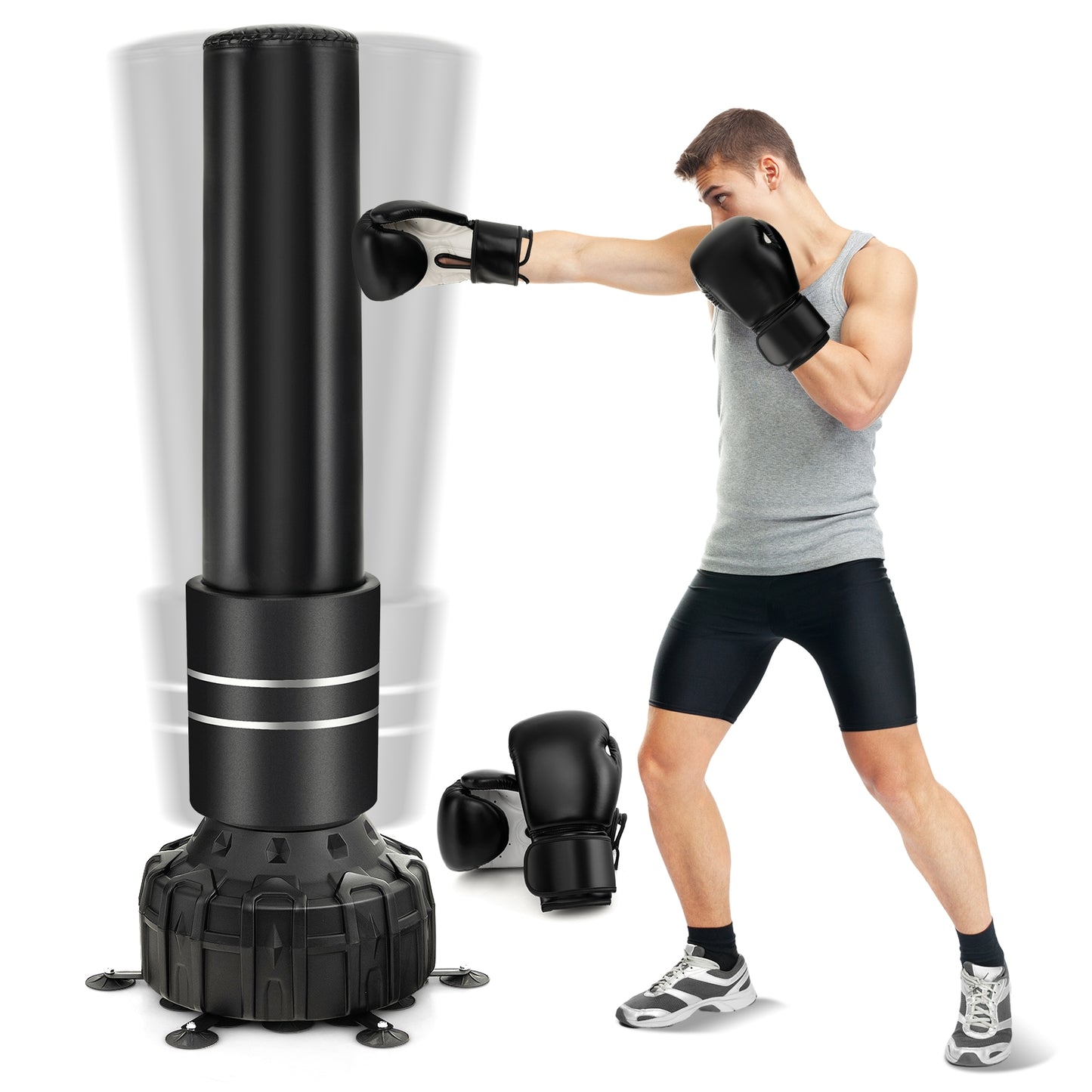 Freestanding Punching Bag 71 Inch Boxing Bag with 25 Suction Cups Gloves and Filling Base Kids Crystal