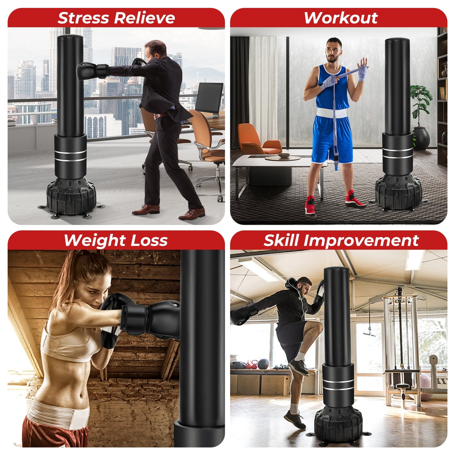 Freestanding Punching Bag 71 Inch Boxing Bag with 25 Suction Cups Gloves and Filling Base Kids Crystal
