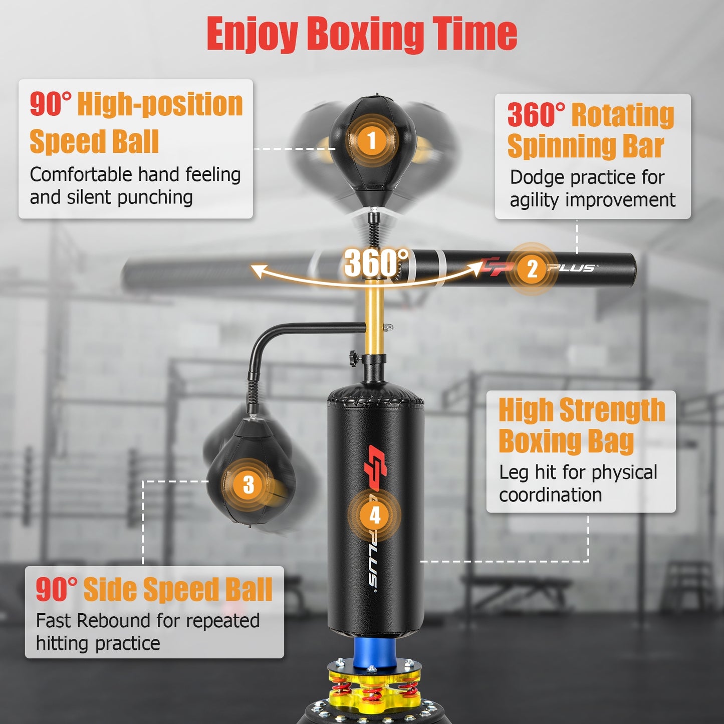 Boxing Speed Trainer Freestanding Fillable 360° Spinning Bar Adjustable Height Kids Crystal