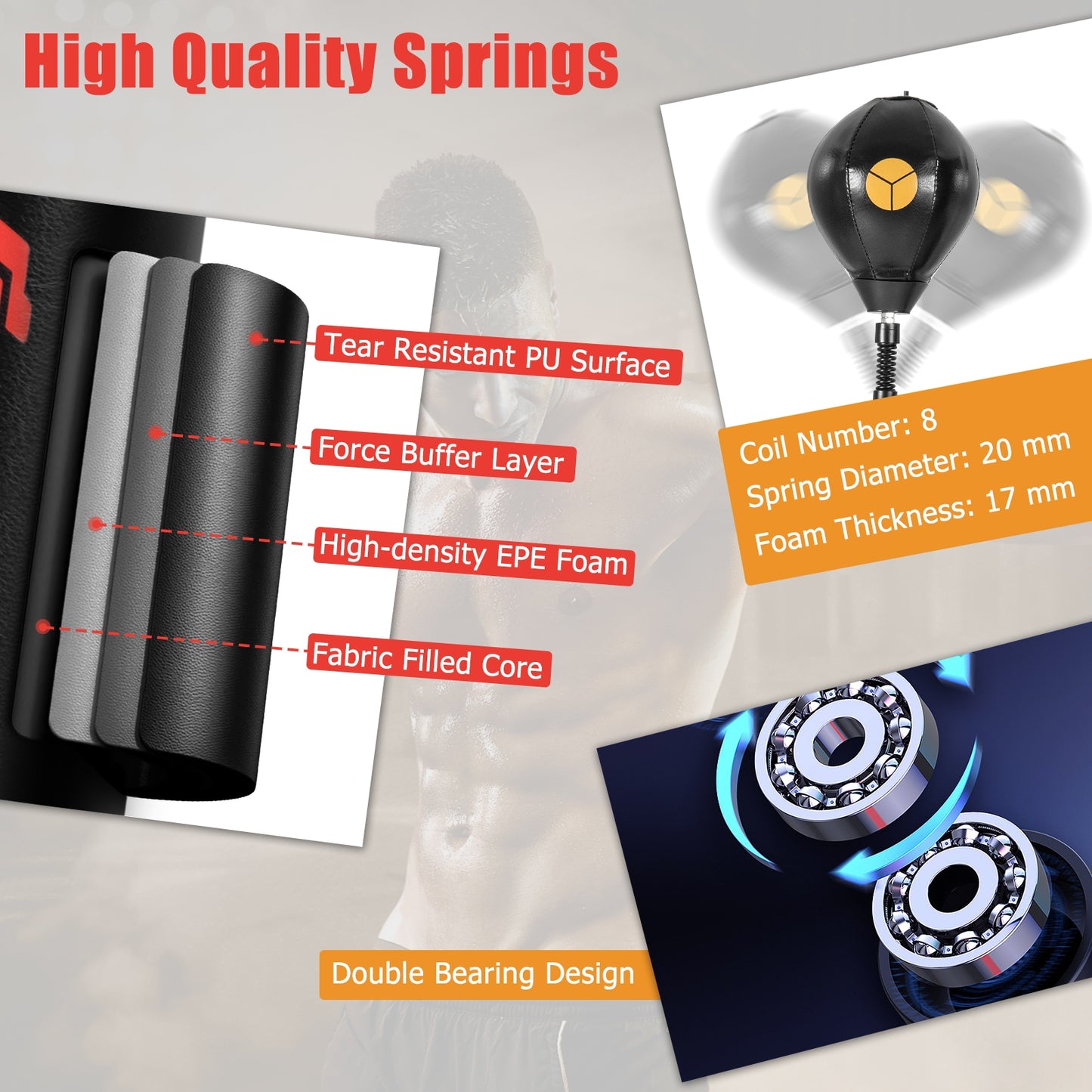 Boxing Speed Trainer Freestanding Fillable 360° Spinning Bar Adjustable Height Kids Crystal