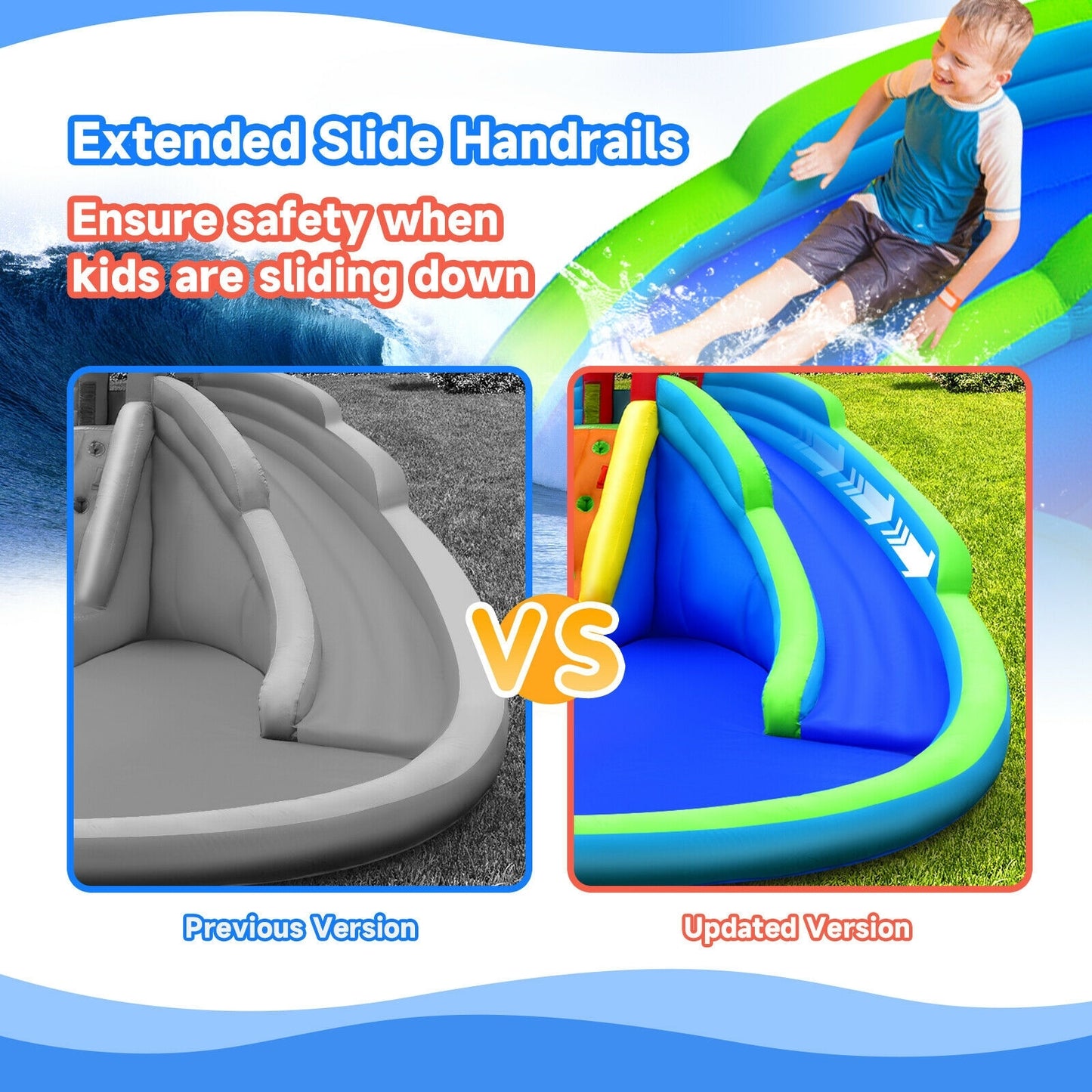Inflatable Waterslide Bounce House with Upgraded Handrail without Blower Kids Crystal