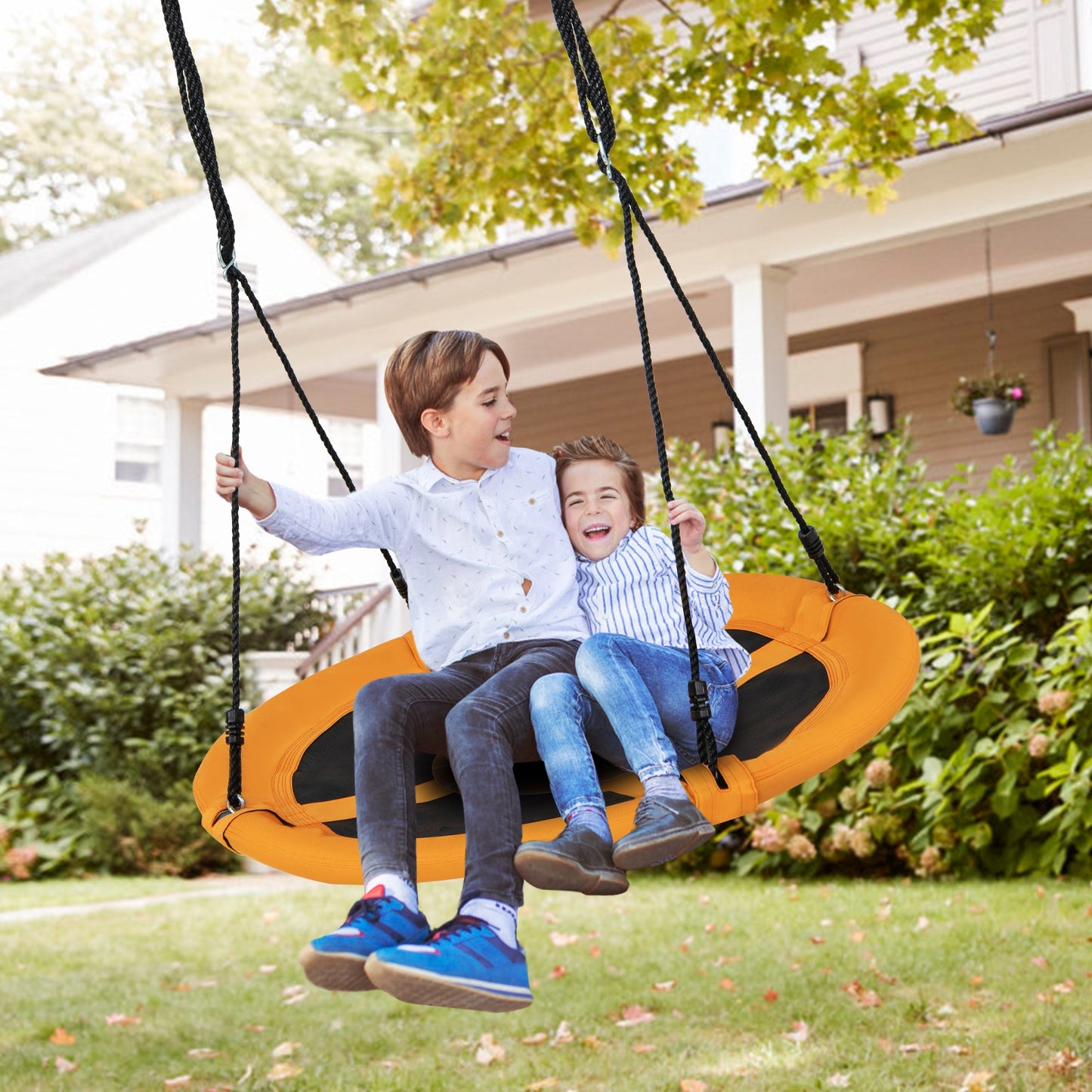 40 Inches Saucer Tree Swing Round with Adjustable Ropes and Carabiners-Yellow Kids Crystal